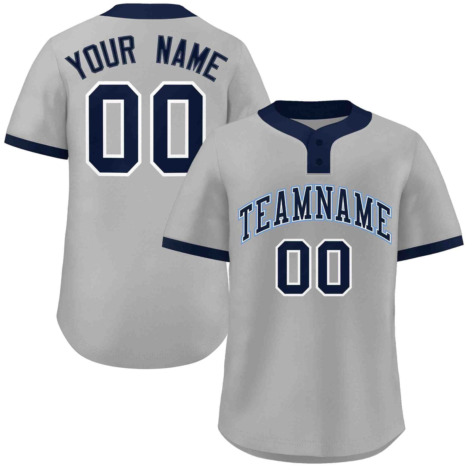 Custom Gray Navy-Light Blue Classic Style Authentic Two-Button Softball Jersey