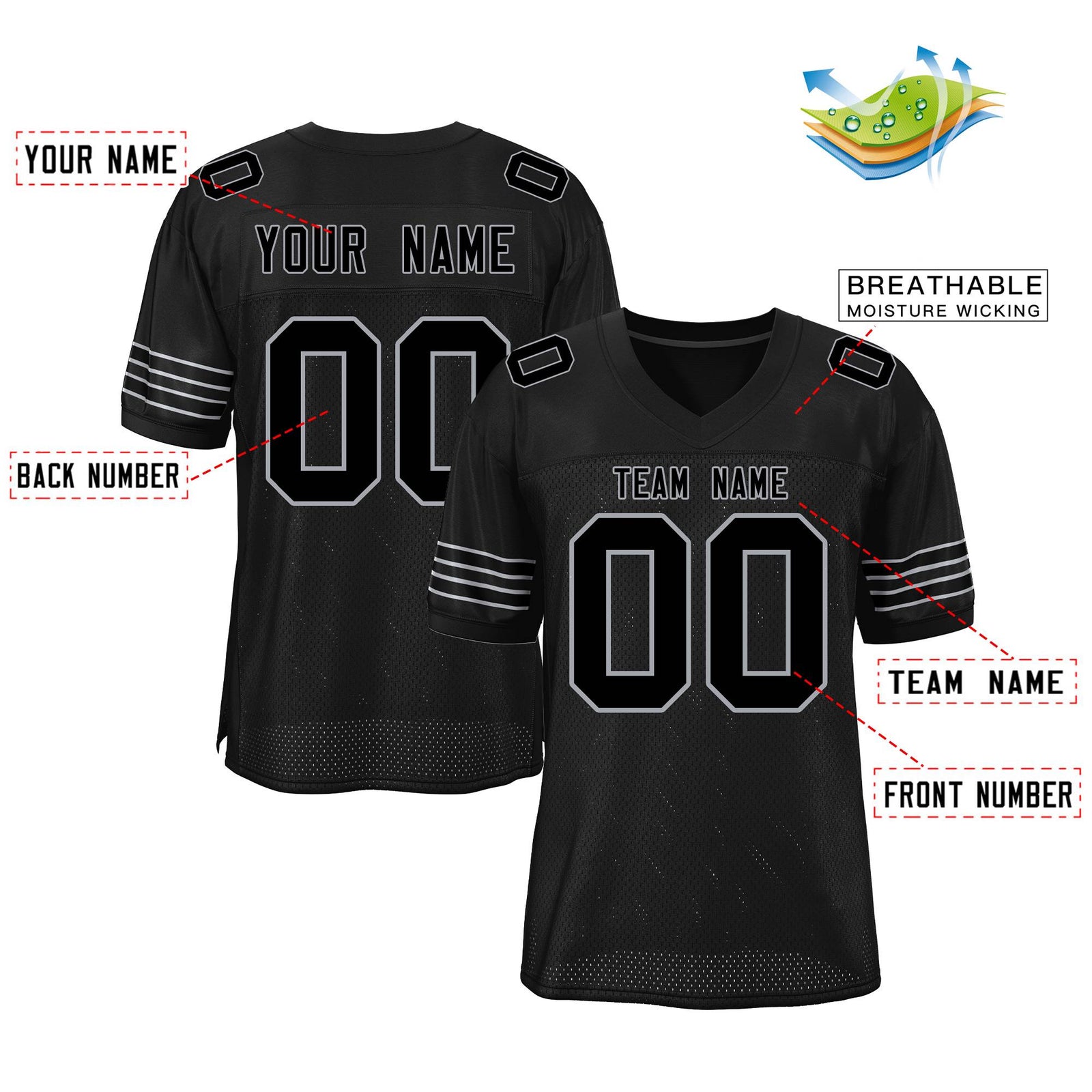 Custom Black White Classic Style Mesh Authentic Football Jersey