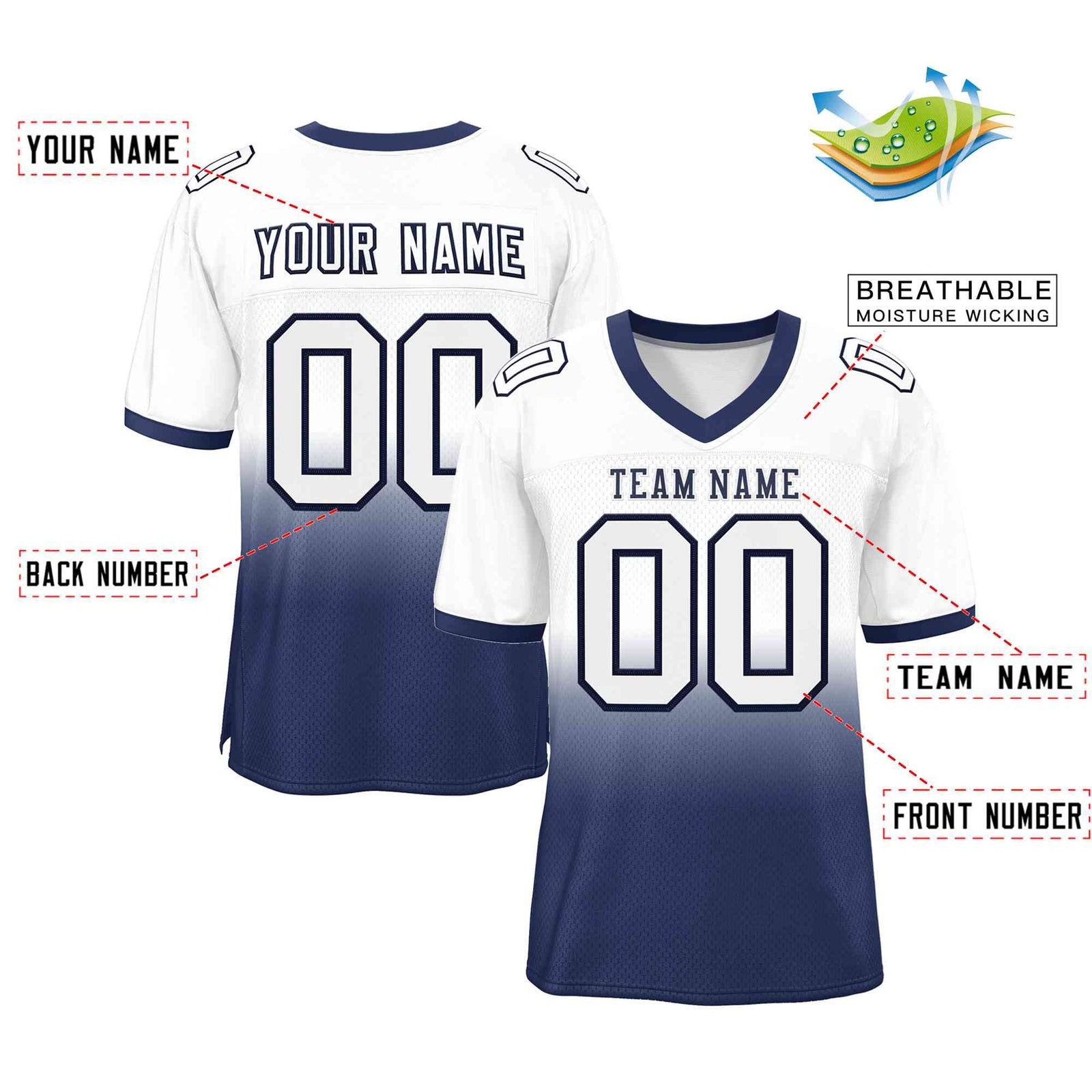 Custom White Navy Navy-White Gradient Fashion Outdoor Authentic Football Jersey