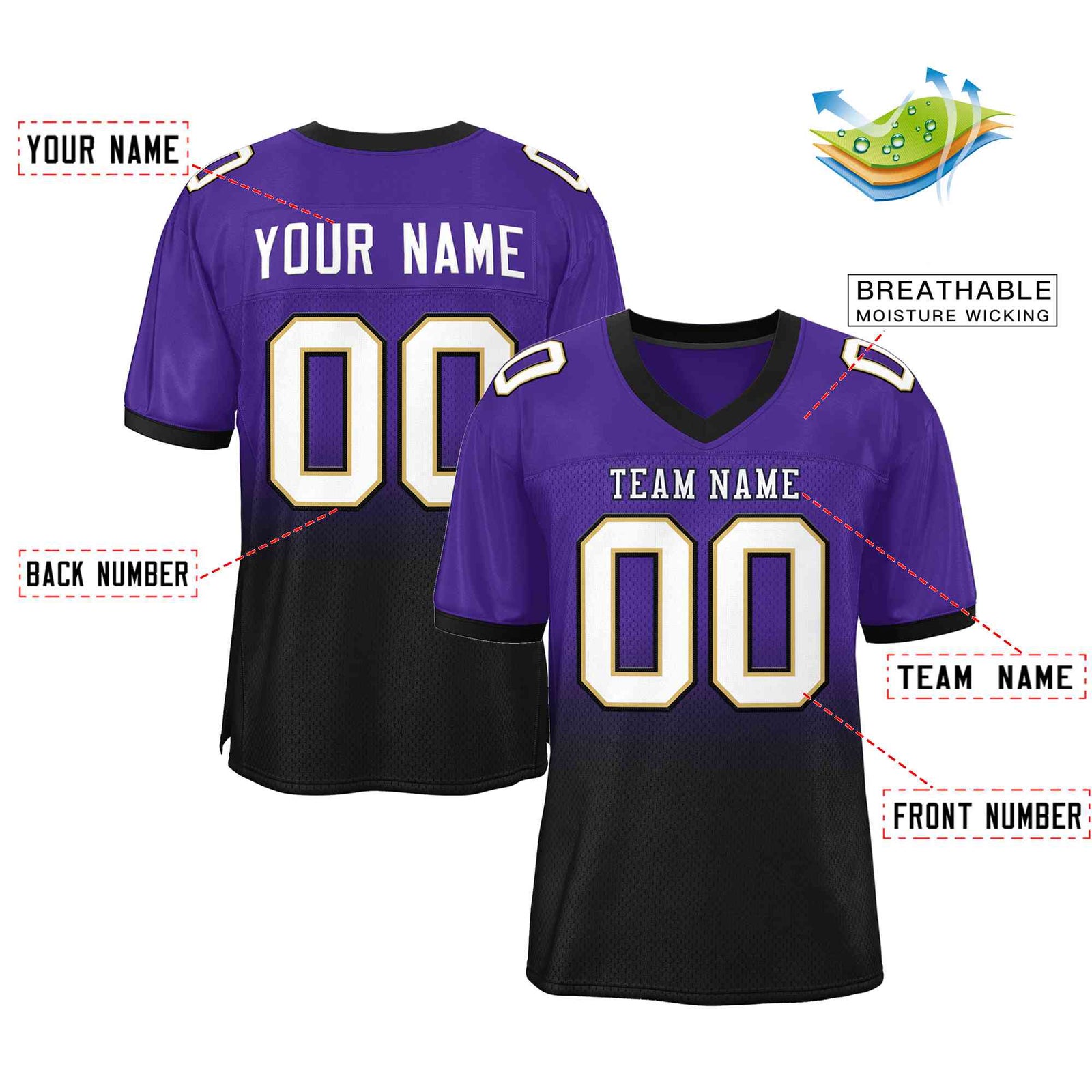 Custom Purple Black White-Black Gradient Fashion Outdoor Authentic Football Jersey