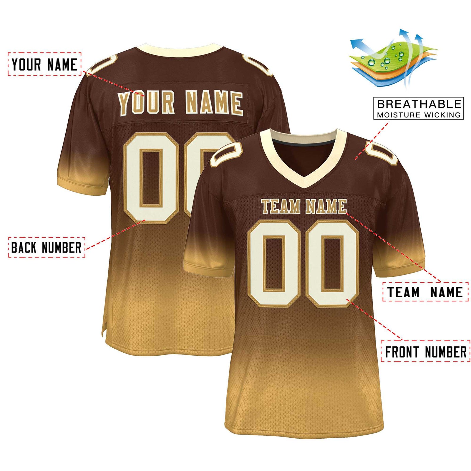 Custom Brown Old Gold-Cream Gradient Fashion Personalized Team Football Jersey