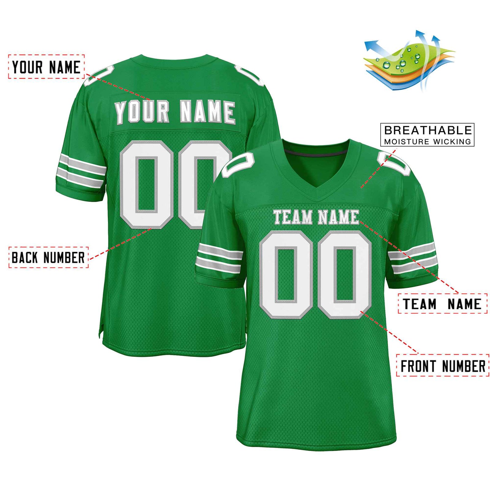 Custom Kelly Green White-Gray Classic Style Authentic Football Jersey