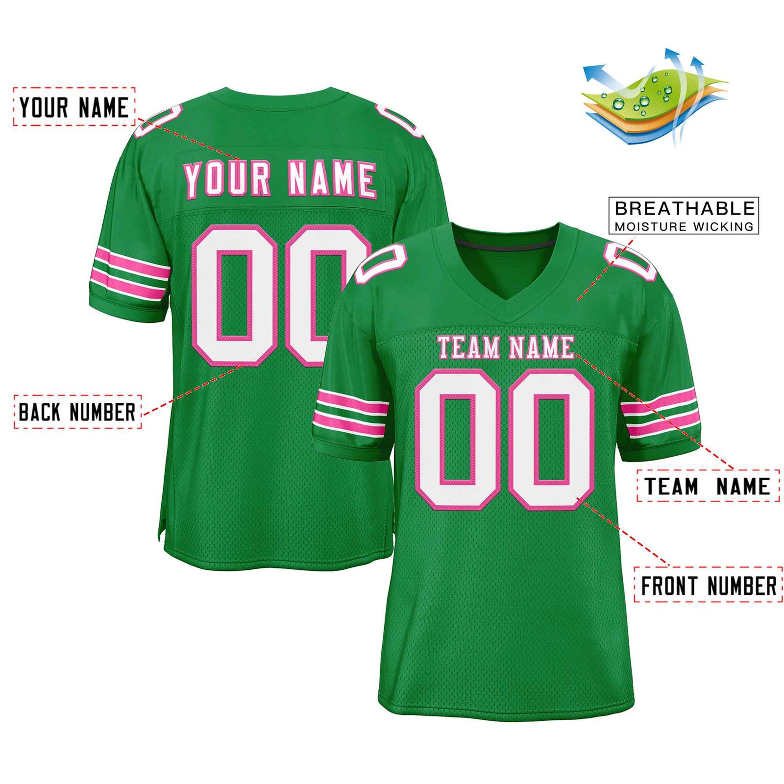 Custom Kelly Green White-Pink Classic Style Authentic Football Jersey