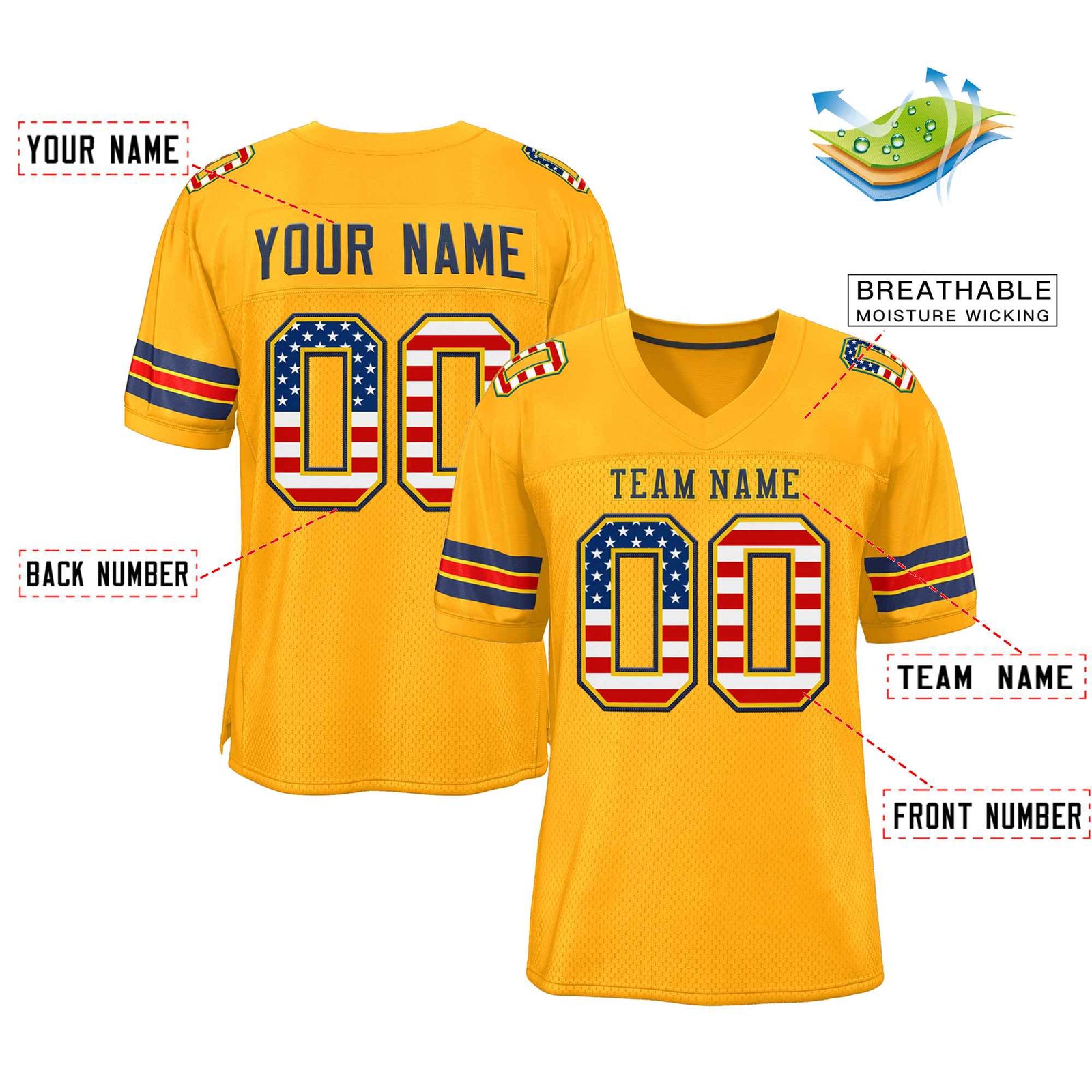 Custom Gold Navy-Gold Classic Style Authentic Football Jersey