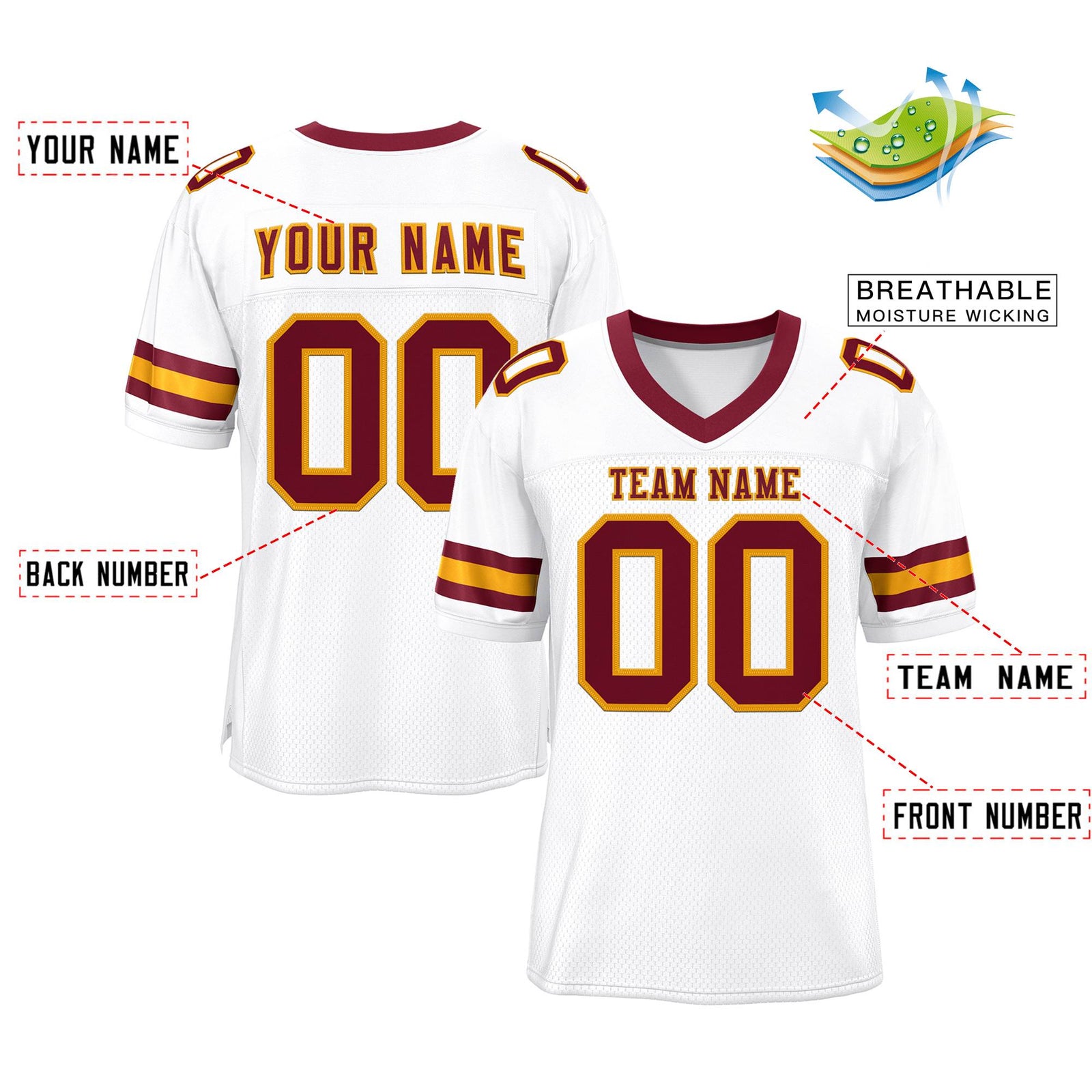 Custom White Red-Yellow Classic Style Mesh Authentic Football Jersey