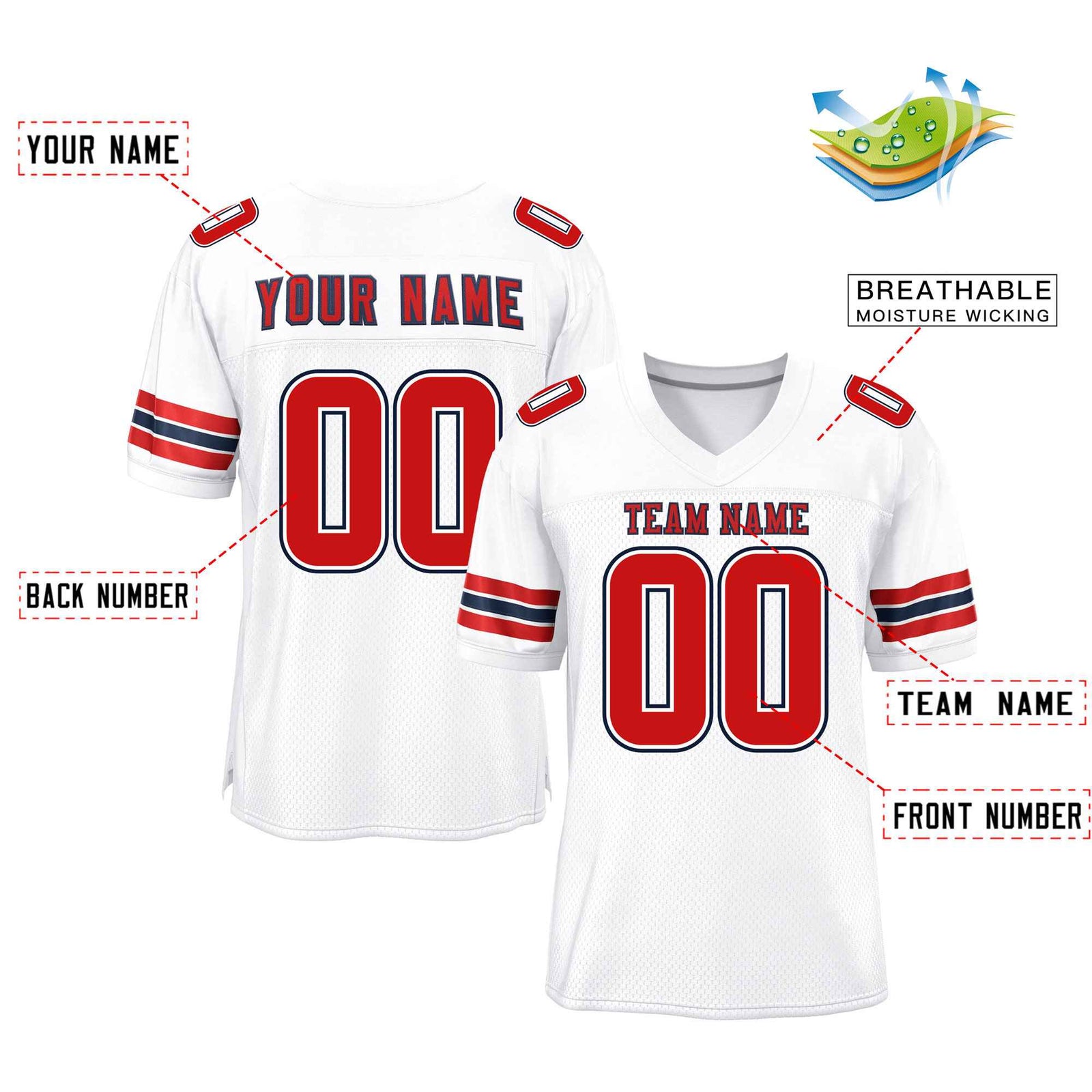 Custom White Red-Black Classic Style Mesh Authentic Football Jersey