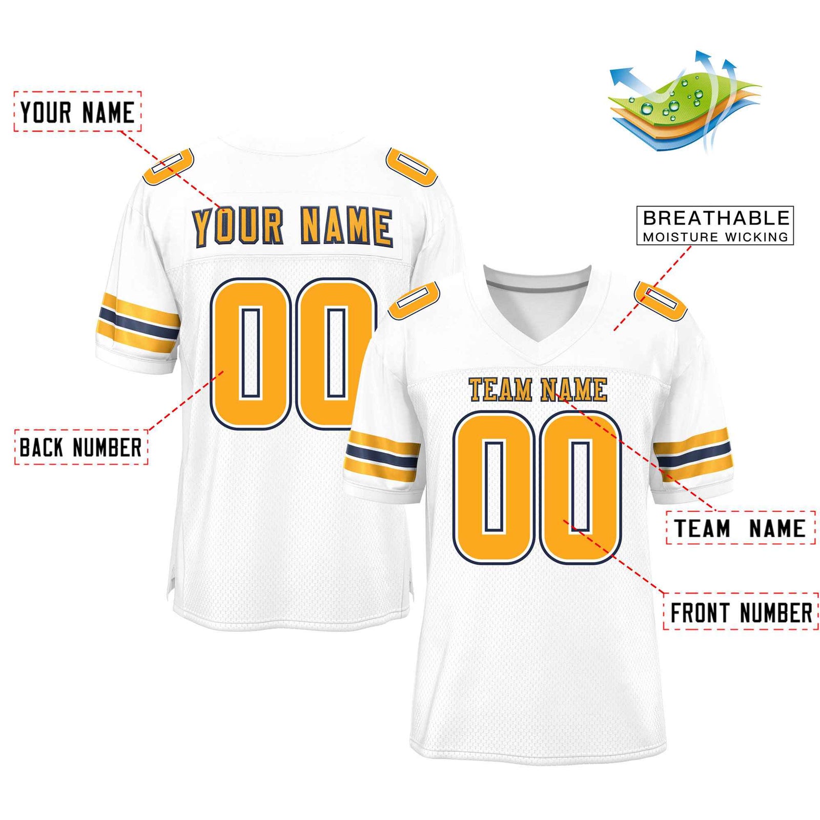 Custom White Yellow-Navy Classic Style Mesh Authentic Football Jersey