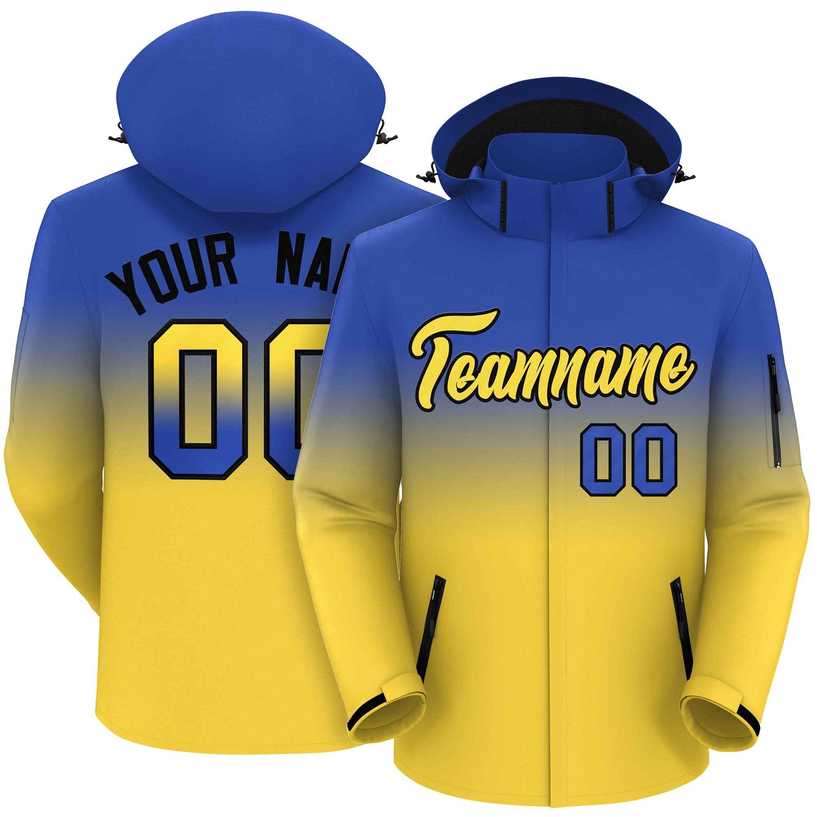 Custom Royal Yellow Gradient Fashion Outdoor Hooded Waterproof Jacket