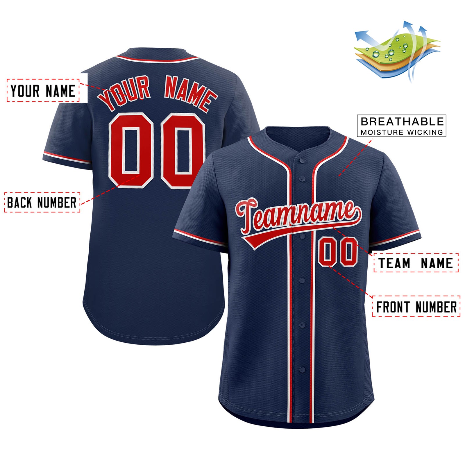 Custom Navy Red-White Solider Classic Style Authentic Baseball Jersey