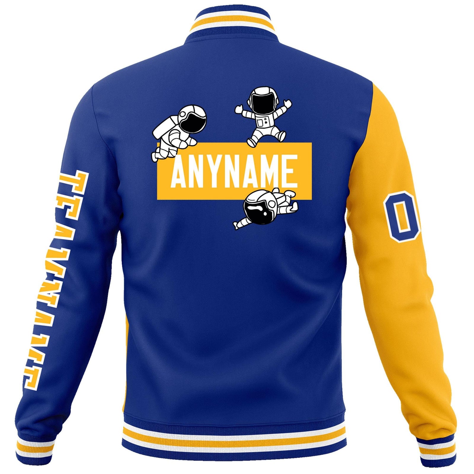 Custom Royal Gold Two Tone Split Fashion Varsity Letterman Jacket with Raglan Sleeves