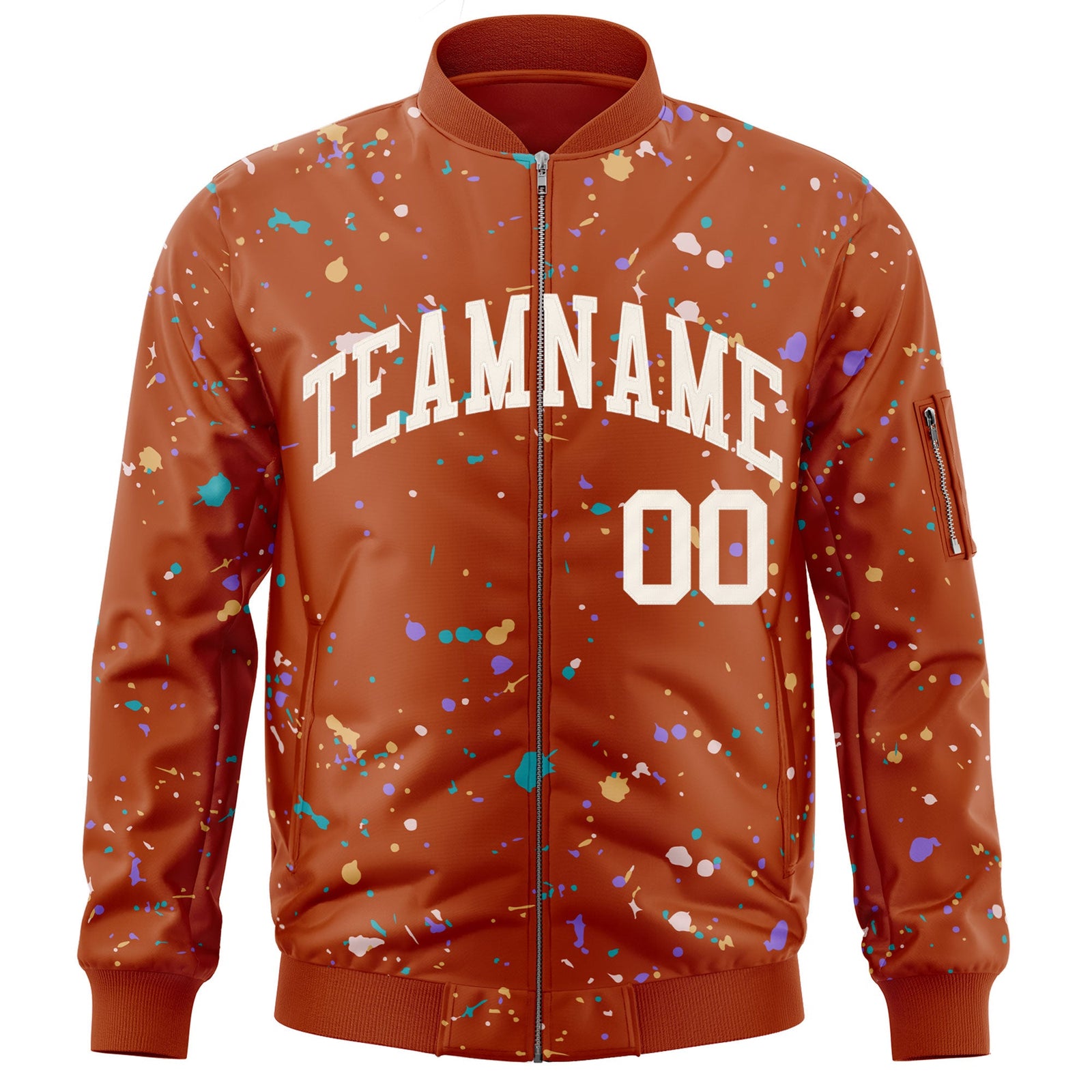 Custom Orange Cream Varsity Full-Zip Splash Graffiti Pattern Letterman Jacket