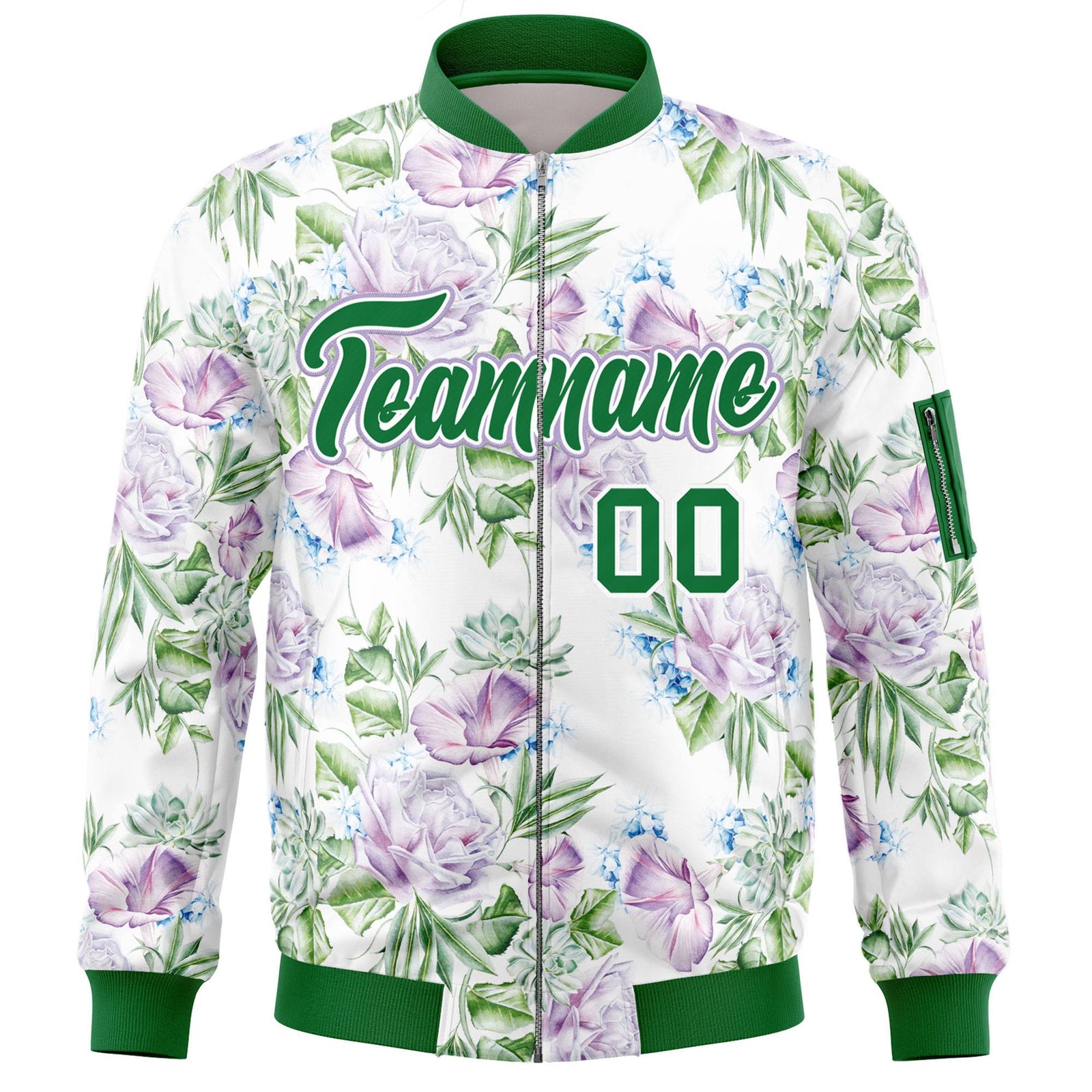 Custom Kelly Green Varsity Full-Zip Hawaii Letterman Bomber Jacket