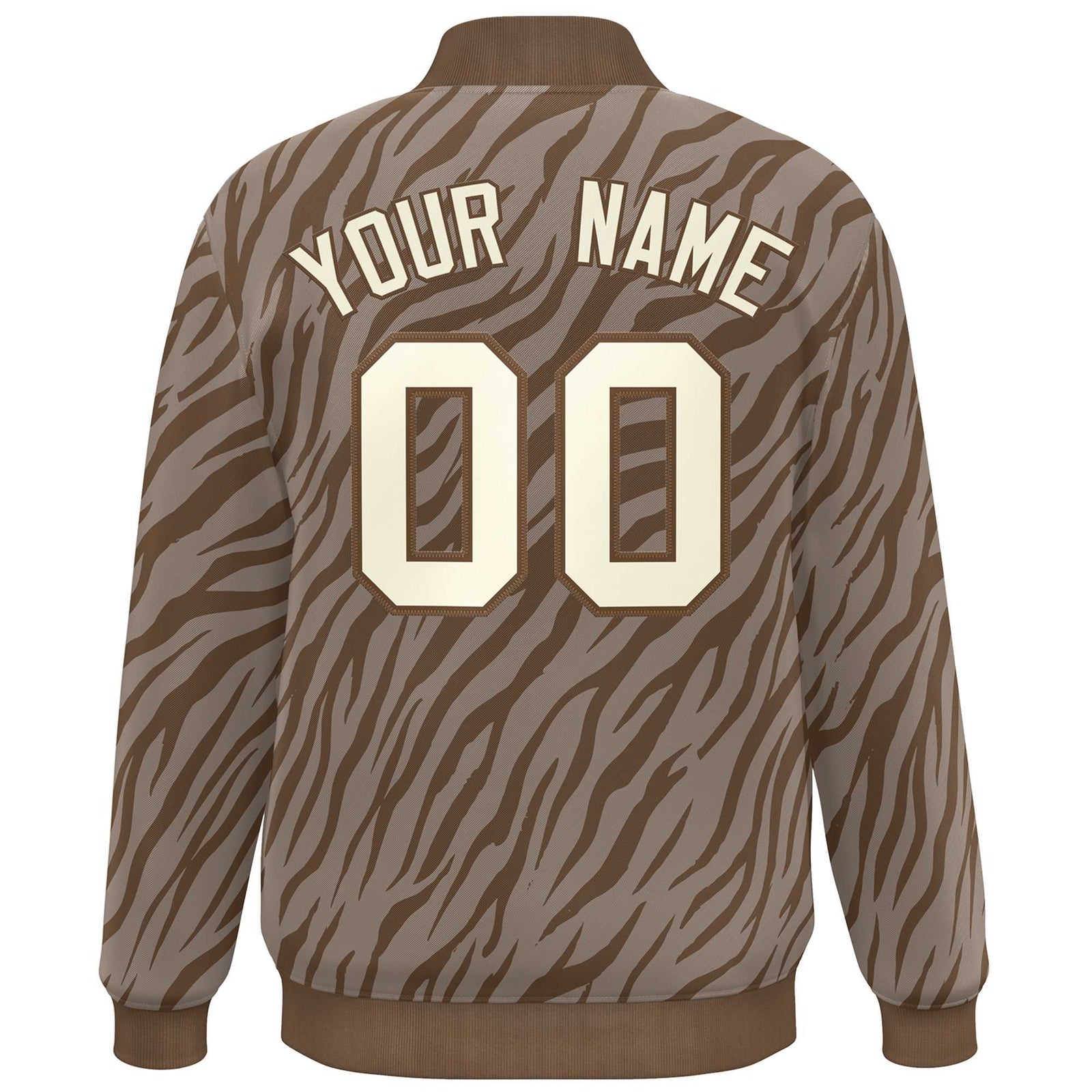 Custom Brown Cream Tiger Stripes Graffiti Pattern Bomber Varsity Jacket