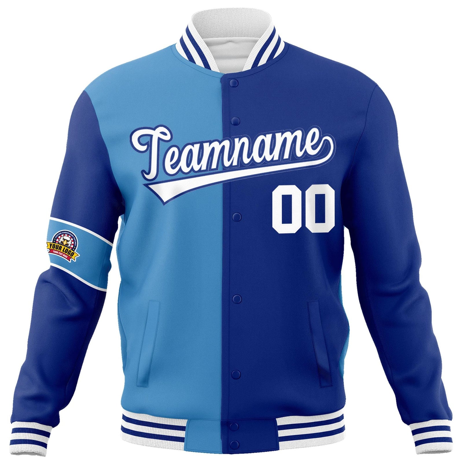 Custom Blue Royal-White Letterman Two Tone Full-Snap Split Fashion Jacket