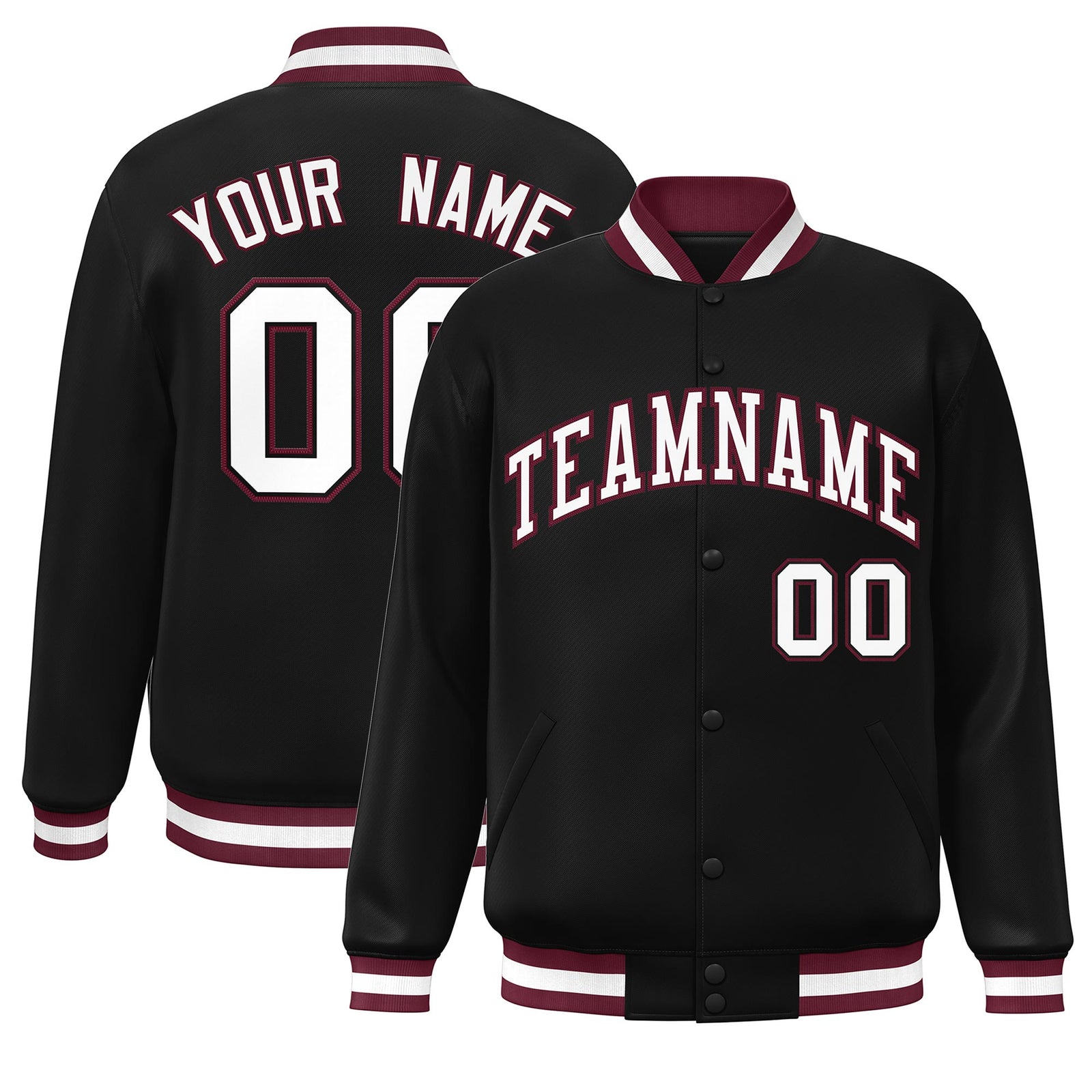 Custom Black White-Crimson Classic Style Varsity Full-Snap Letterman Jacket