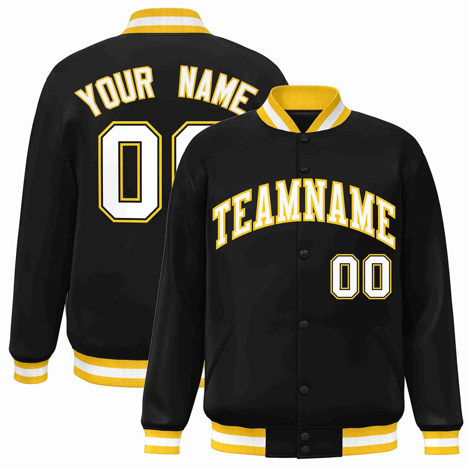 Custom Black White-Gold Classic Style Varsity Full-Snap Letterman Jacket