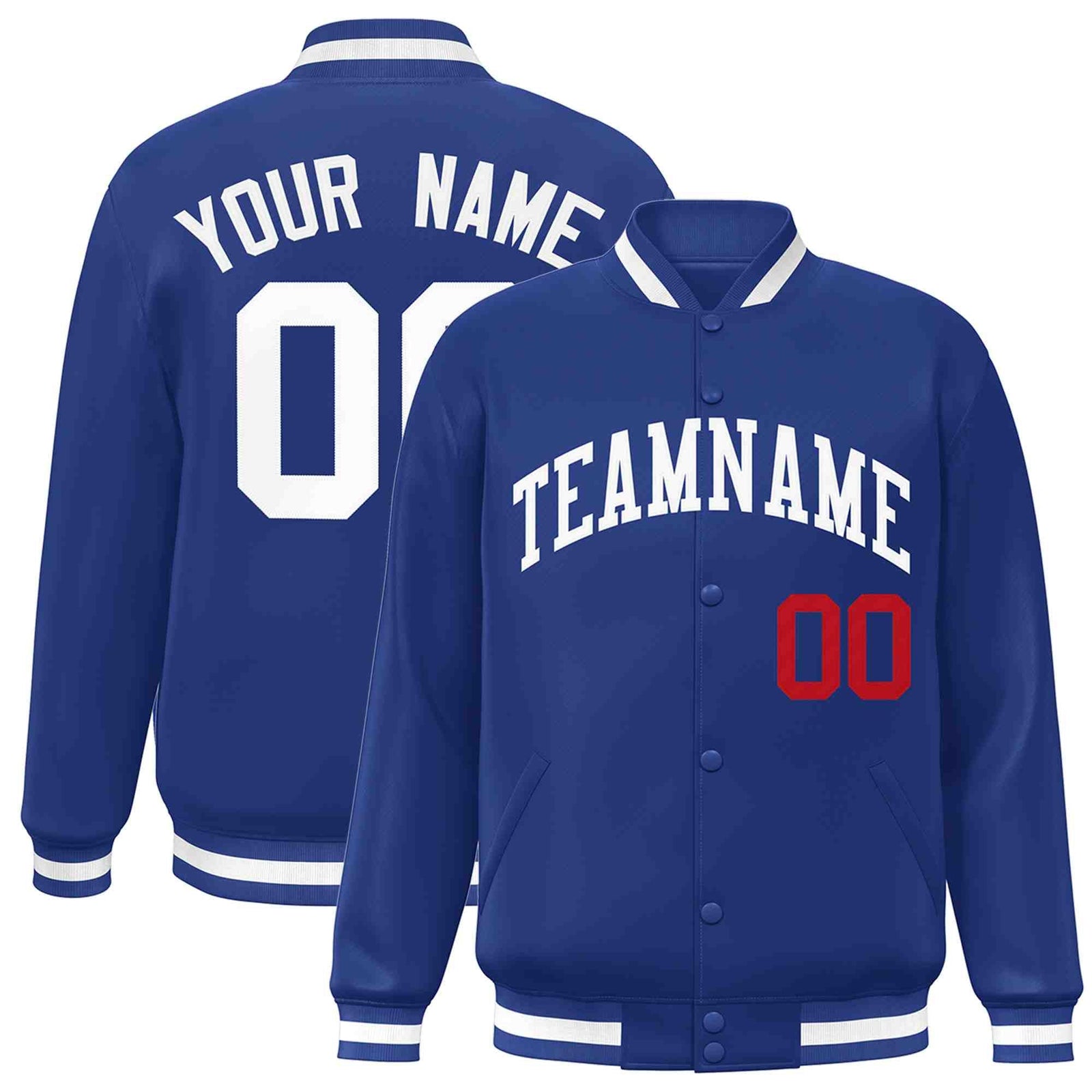 Custom Royal White Classic Style Varsity Full-Snap Letterman Jacket