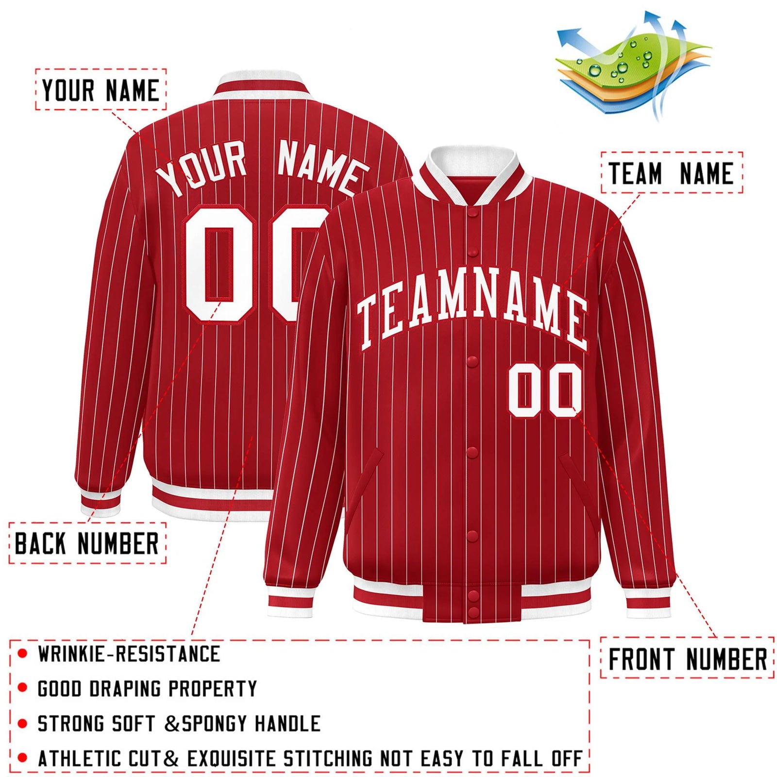 Custom Red White-Red Stripe Fashion Letterman Bomber Varsity Jacket