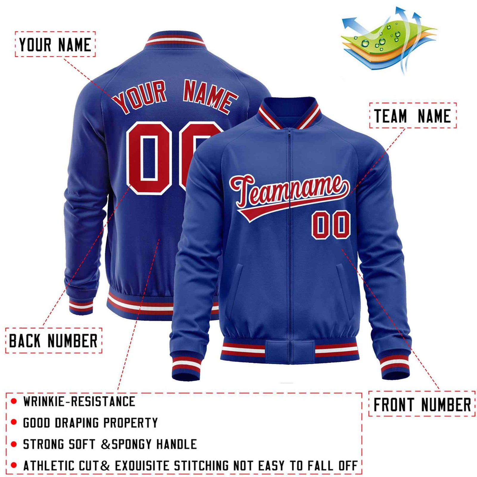 Custom Royal Red Classic Style Varsity Full-Zip Letterman Baseball Jacket