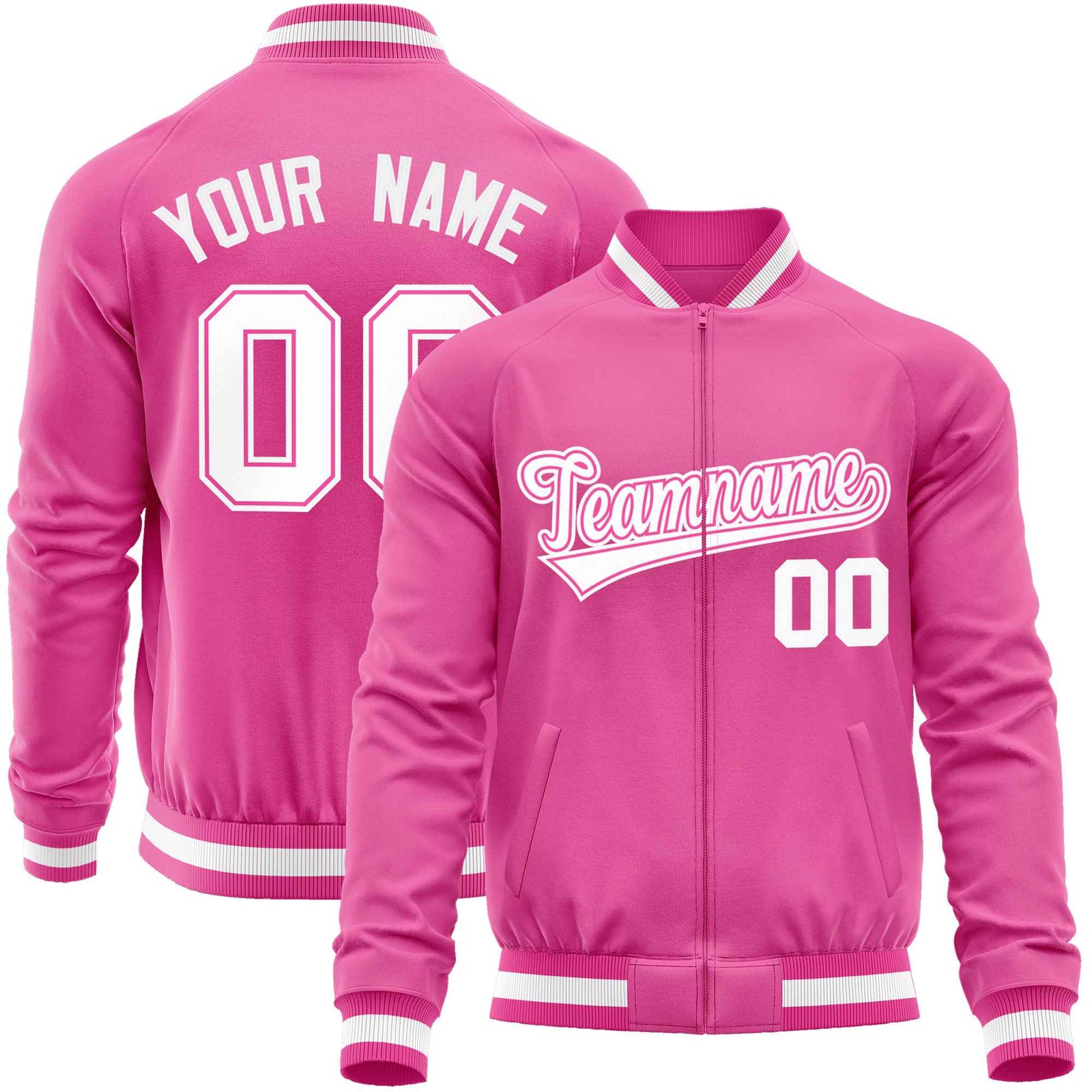 Custom Pink White Classic Style Varsity Full-Zip Letterman Baseball Jacket