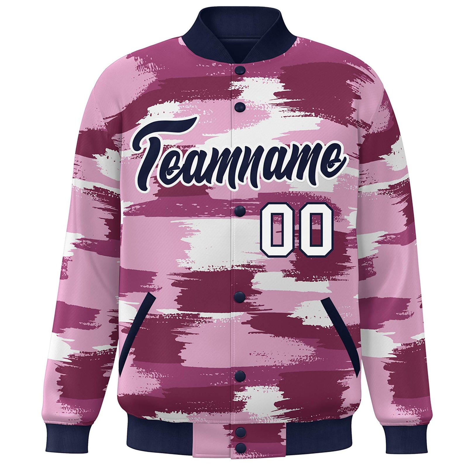 Custom Navy White Camo Varsity Full-Snap Letterman Bomber Jacket