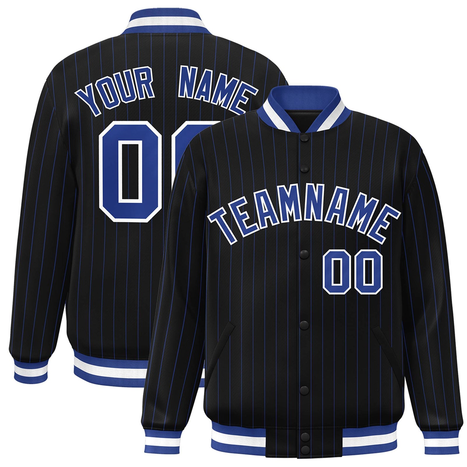 Custom Black Royal-White Personalized Letterman Stripe Fashion Baseball Jacket