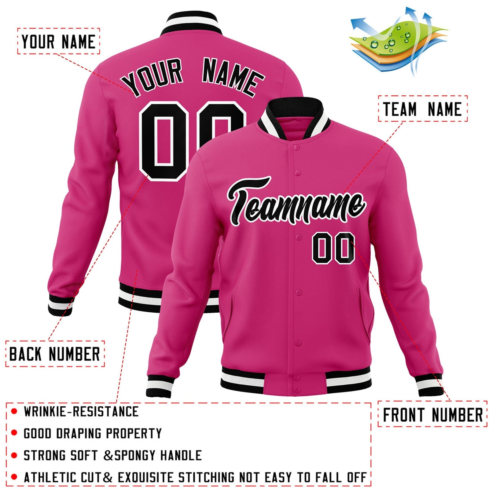 Custom Red Black-White Classic Style Varsity Full-Snap Letterman Jacket