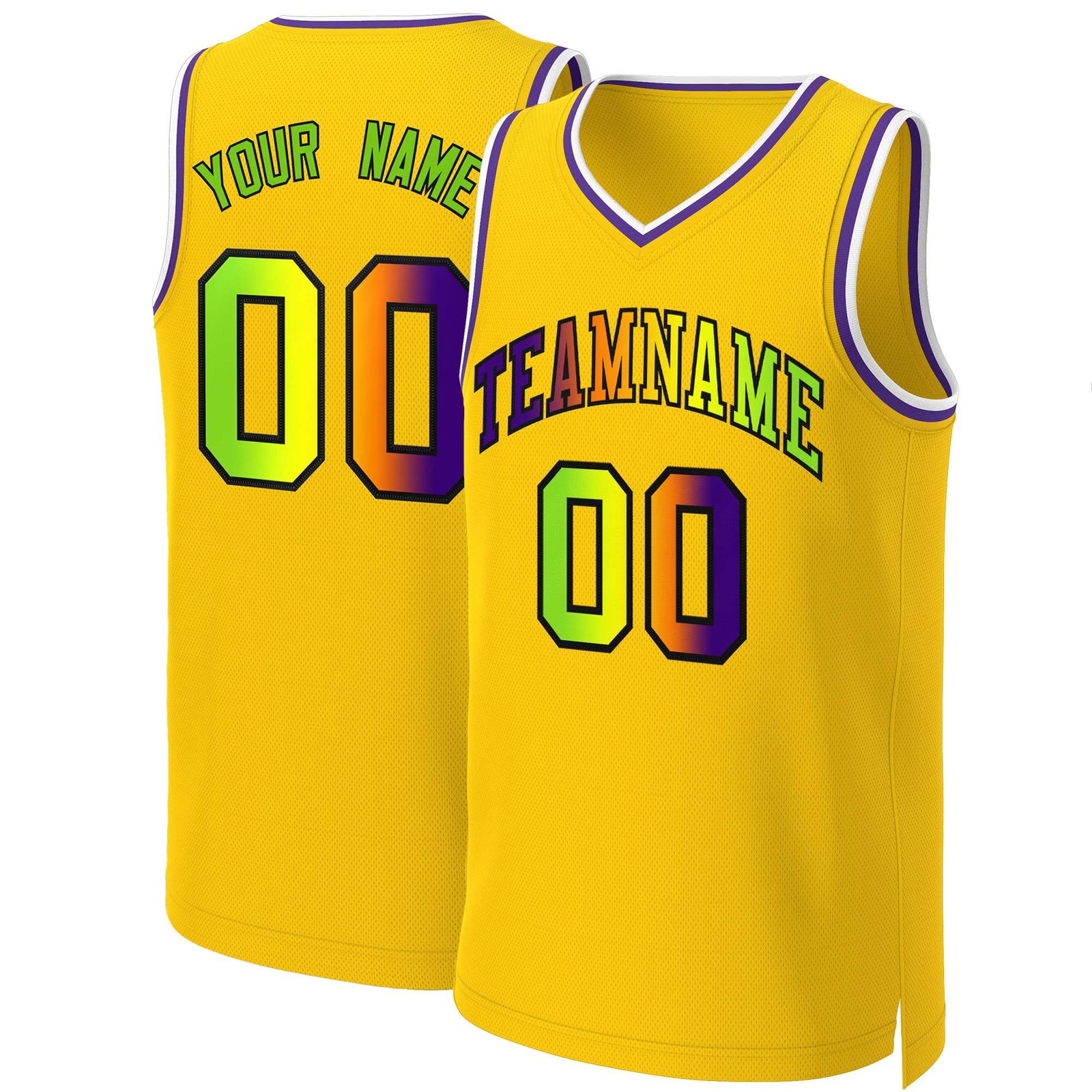 Custom Yellow Purple-Black Classic Gradient Fashion Tops Basketball Jersey