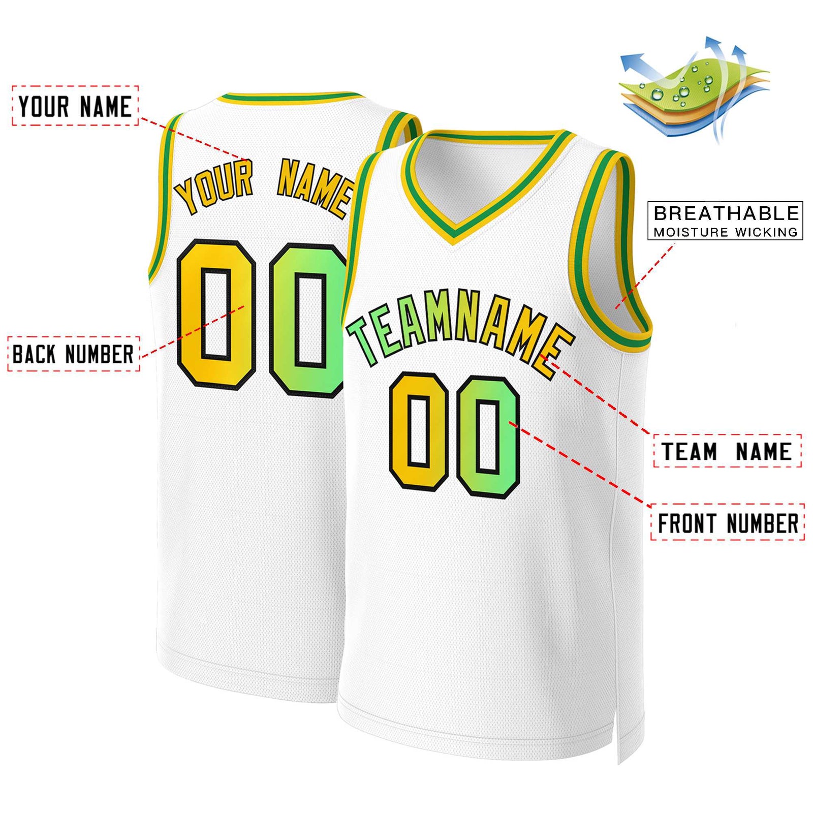 Custom White Green-Black Classic Gradient Fashion Tops Basketball Jersey
