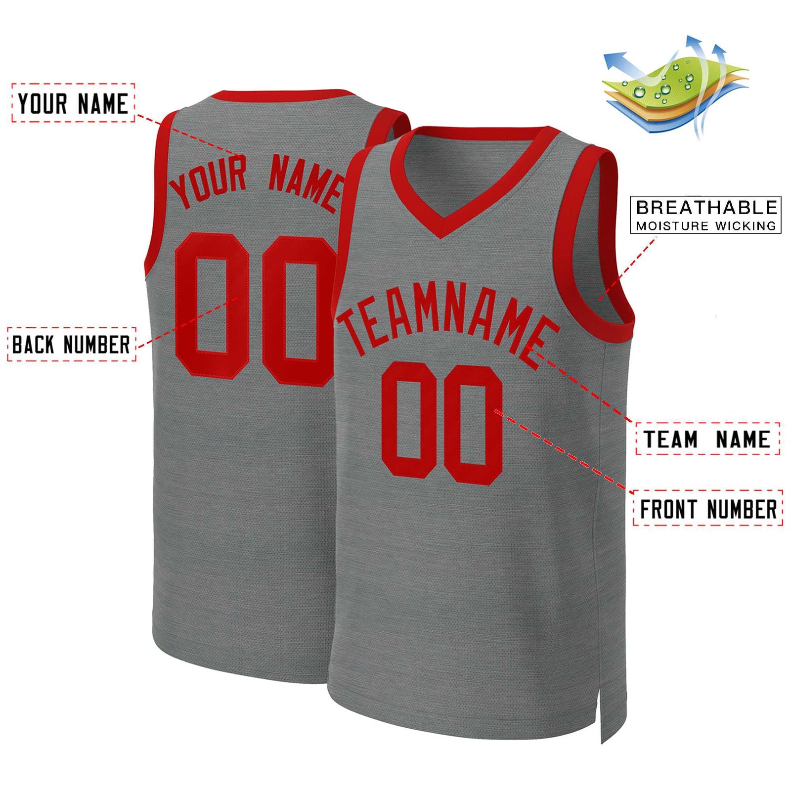 Custom Dark Gray Red Classic Tops Basketball Jersey