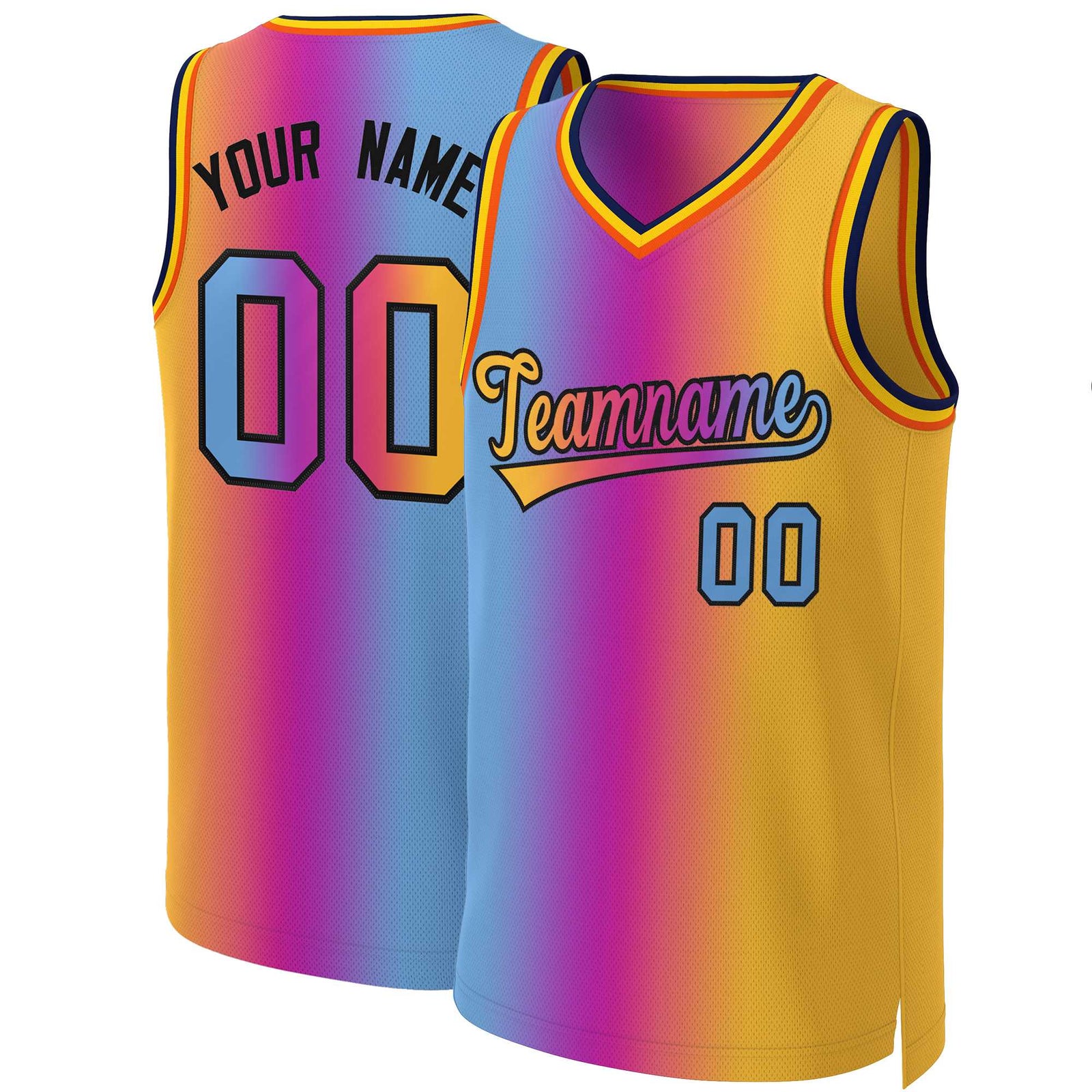 Custom Pink Yellow-Black Gradient Fashion Tops Basketball Jersey