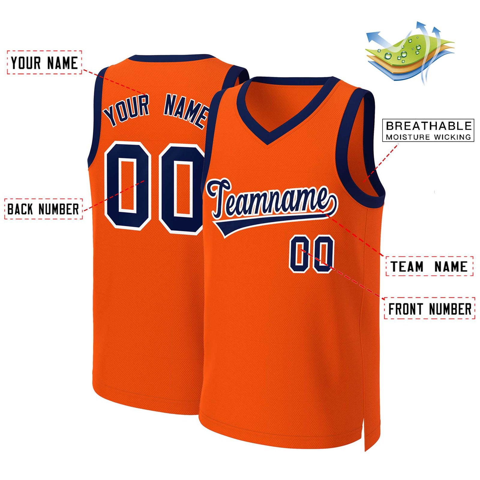 Custom Orange Navy-White Classic Tops Basketball Jersey