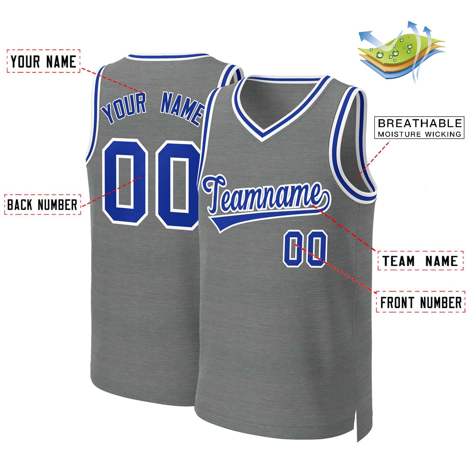 Custom Dark Gray Royal-White Classic Tops Basketball Jersey