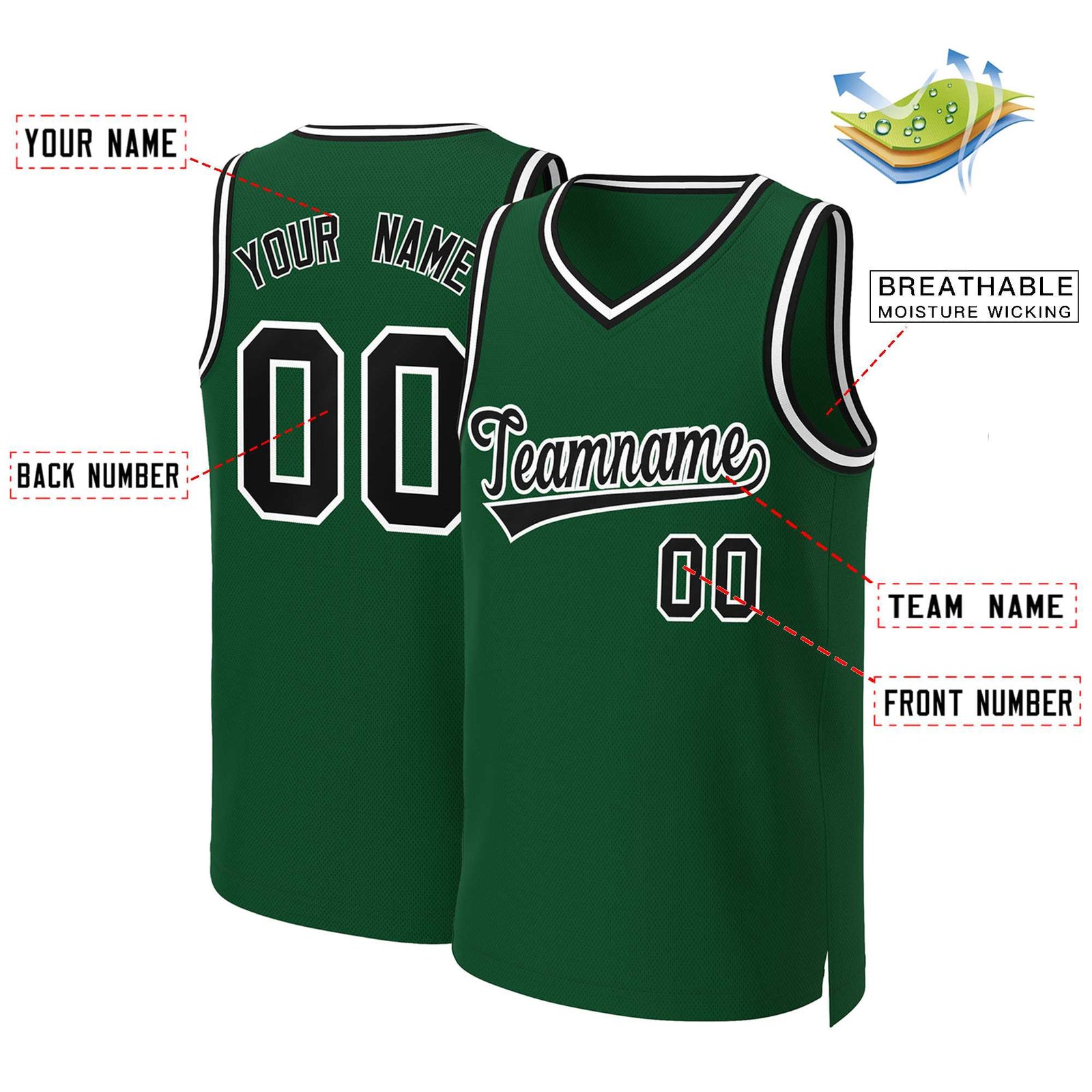 Custom Green Black-White Classic Tops Basketball Jersey