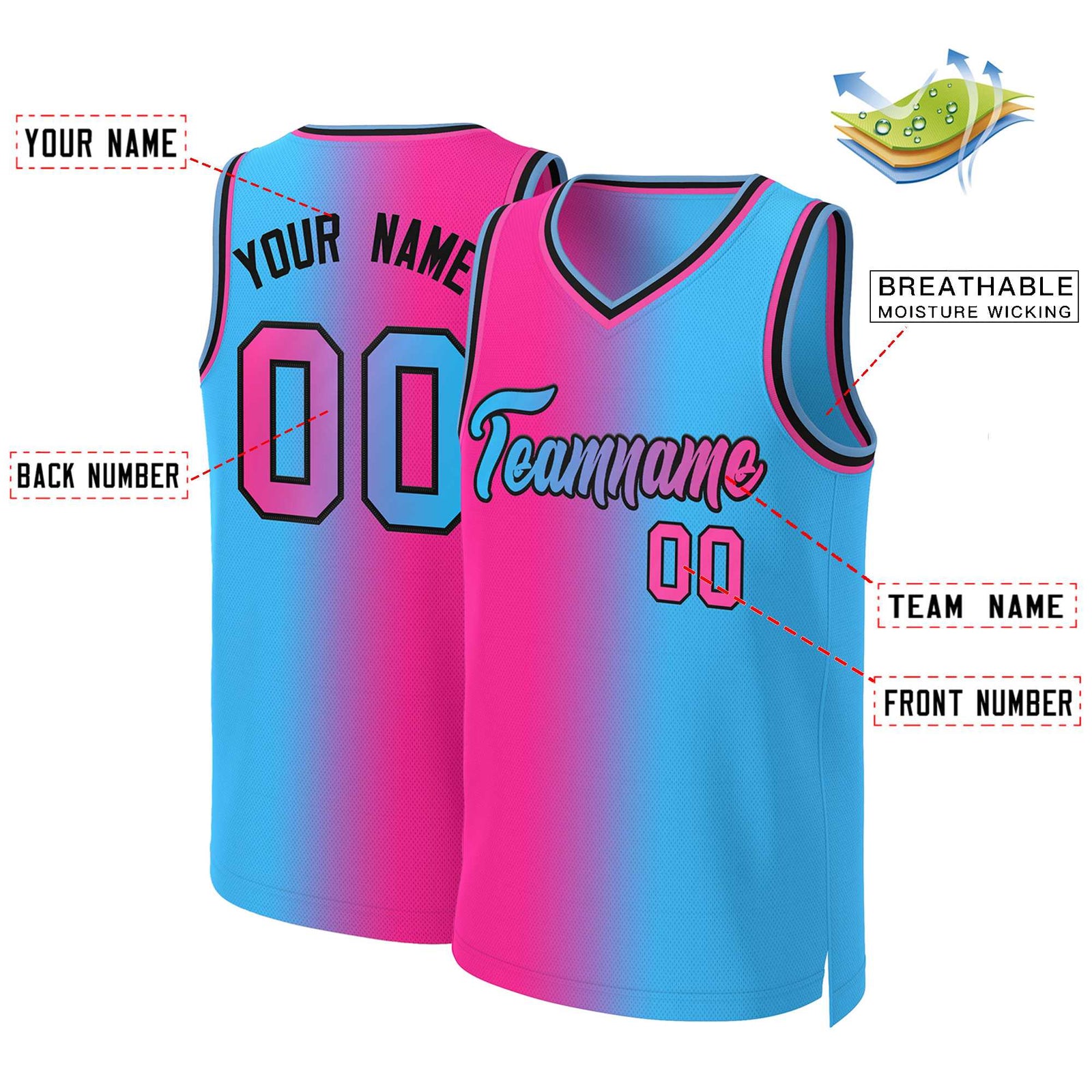 Custom Pink Blue-Black Gradient Fashion Tops Basketball Jersey