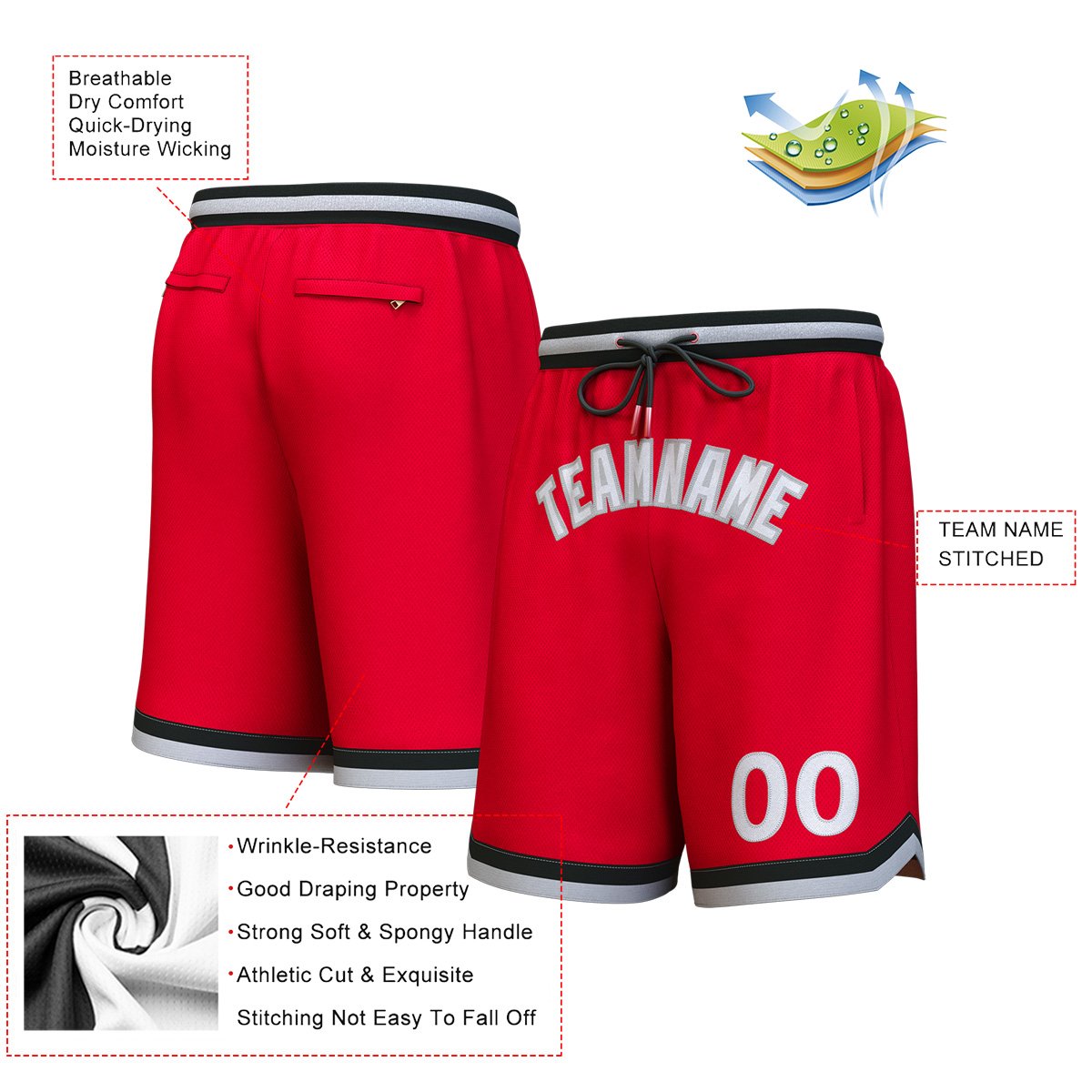 Custom Red White-Gray Personalized Basketball Shorts