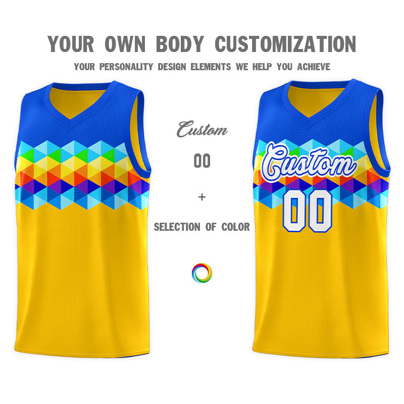 Custom Royal Gold-White Personalized Colorful Basketball Jersey Sets