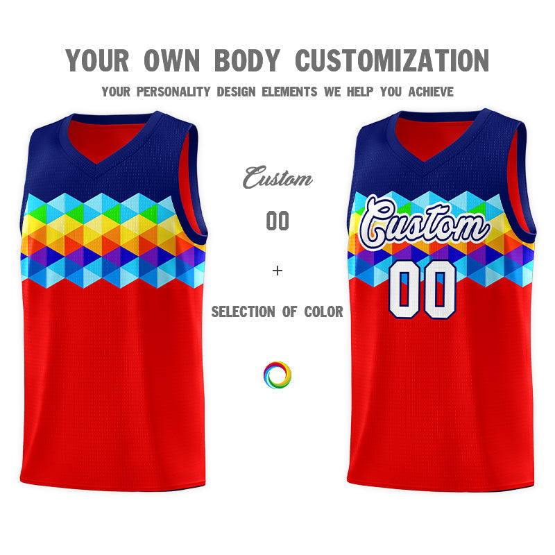 Custom Navy Red-White Personalized Colorful Basketball Jersey Sets