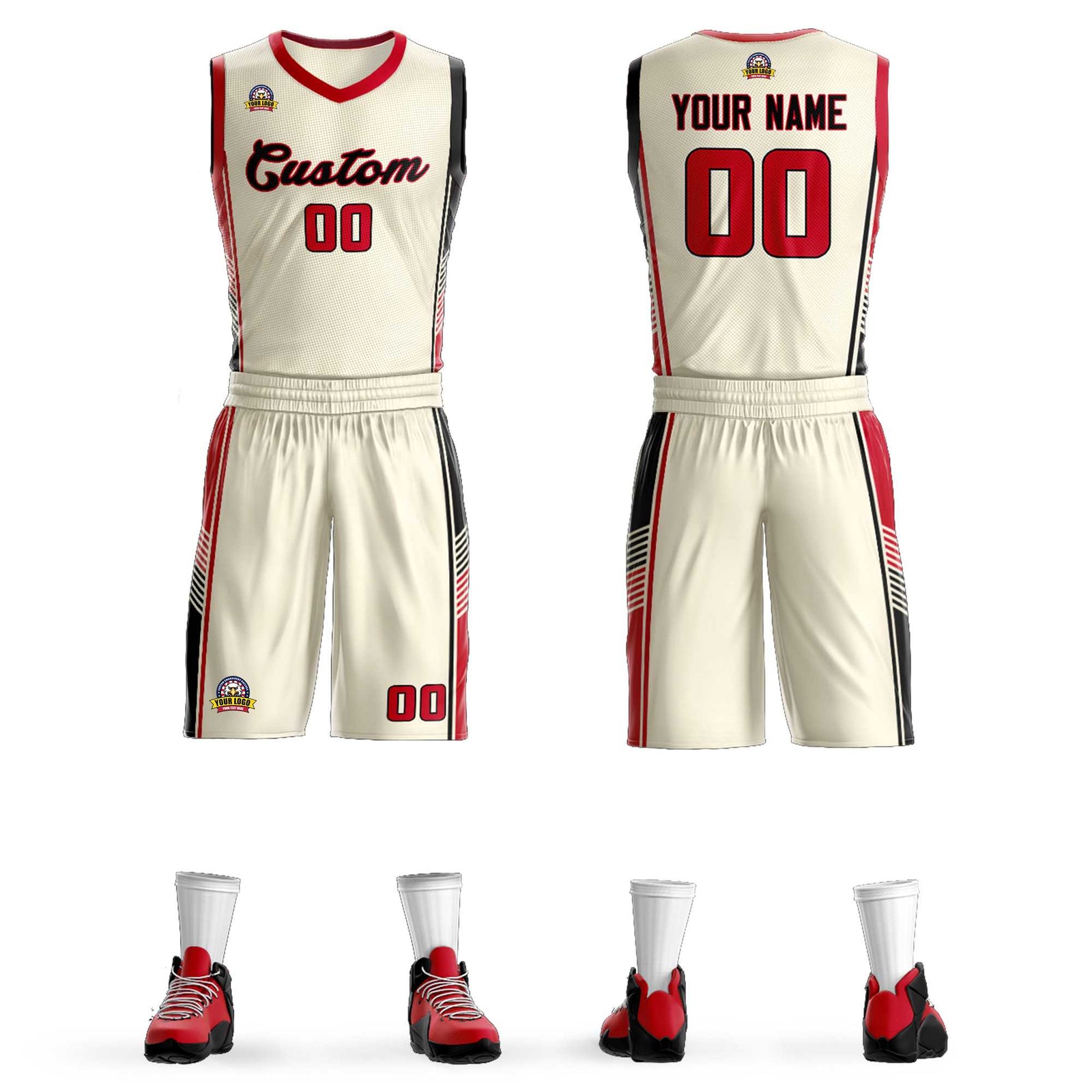 Custom Cream Red-Black Classic Sets Sports Uniform Basketball Jersey