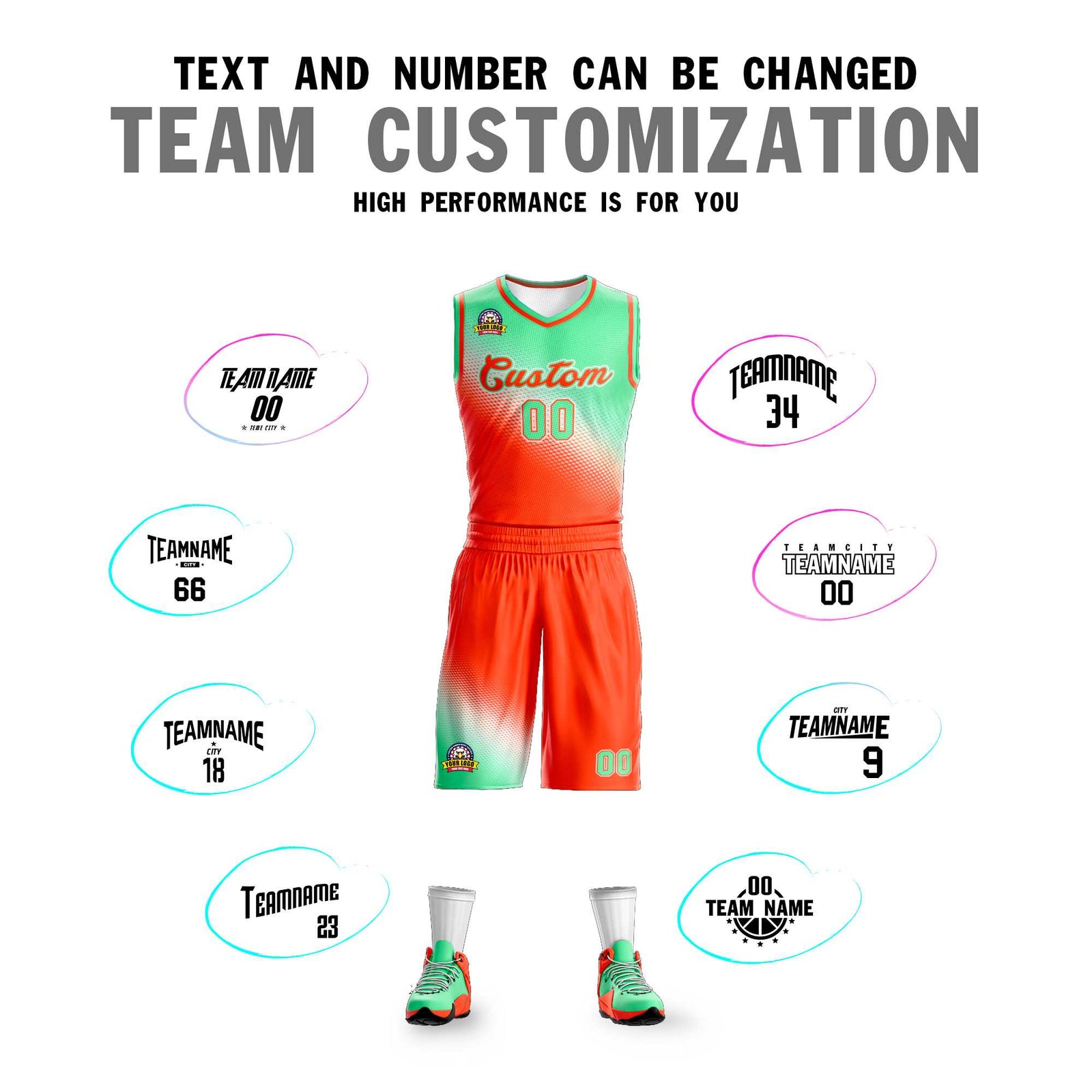 Custom Light Green Orange Gradient Fashion Sports Uniform Basketball Jersey