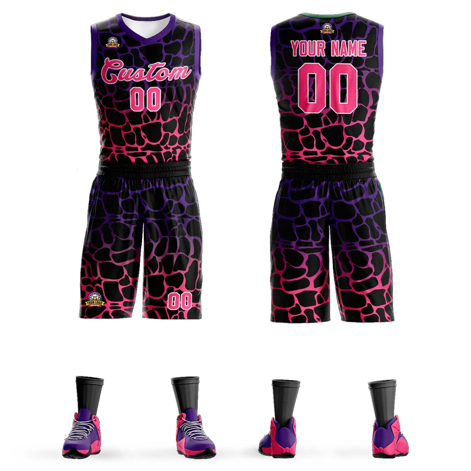 Custom Black Purple-Pink Spotted Graffiti Pattern Sports Uniform Basketball Jersey