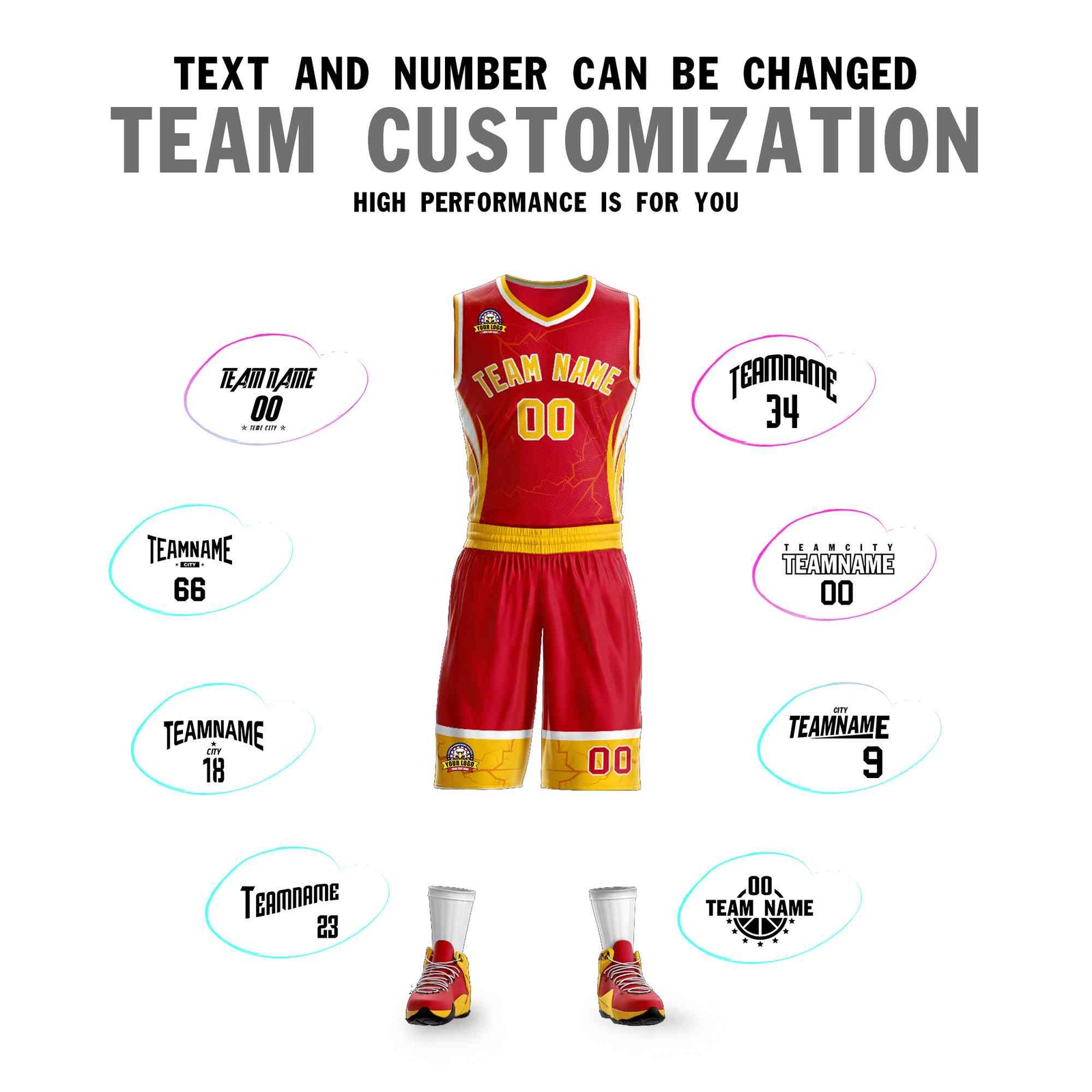Custom Red Gold-White Graffiti Pattern Sets Lightning Basketball Jersey