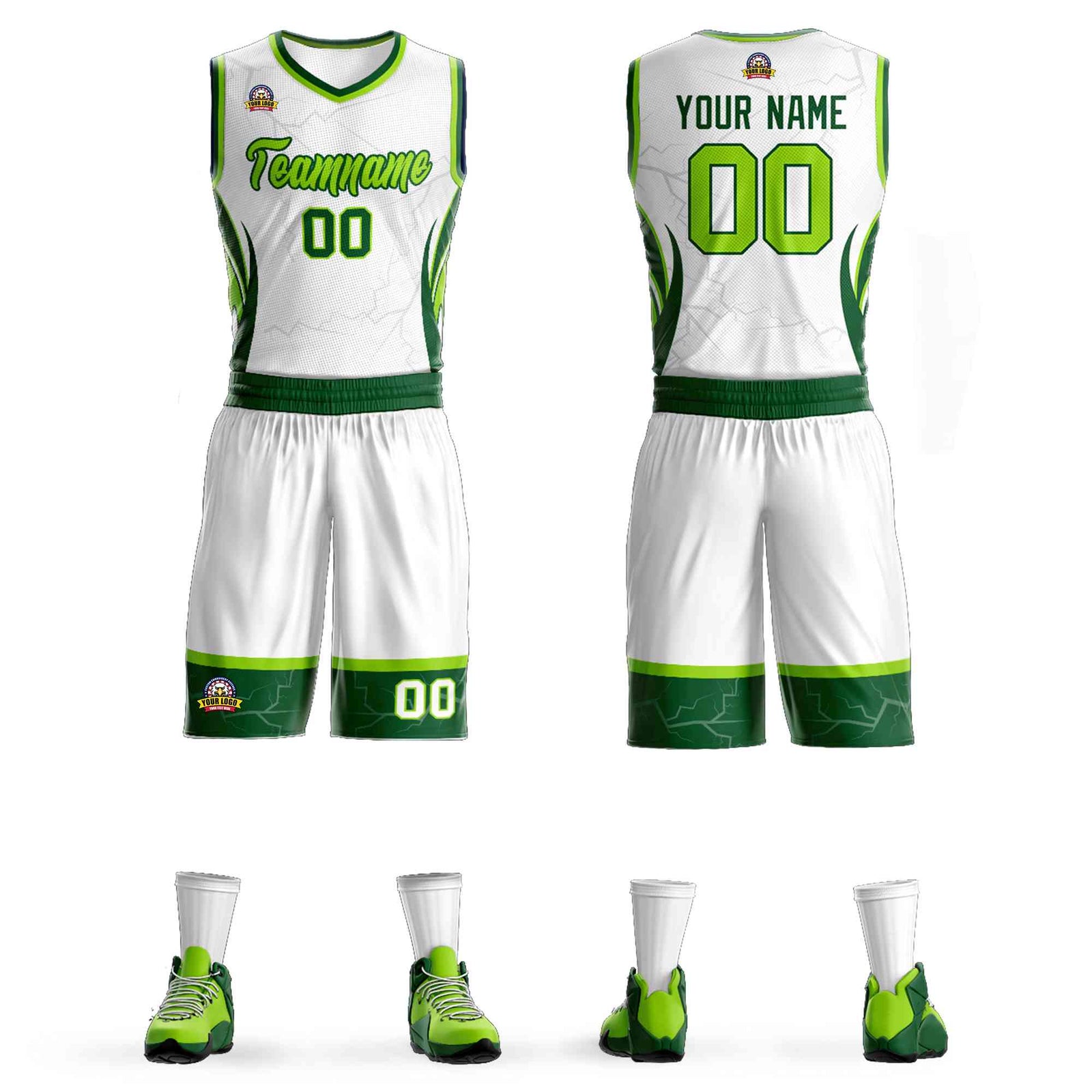 Custom White Neon Green-Green Graffiti Pattern Sets Lightning Basketball Jersey
