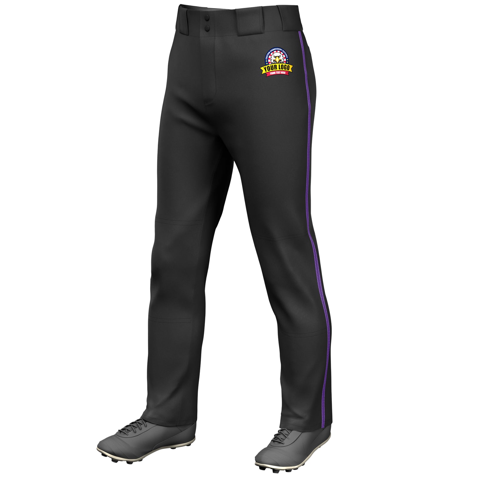 Custom Black Purple Classic Fit Stretch Practice Loose-fit Baseball Pants