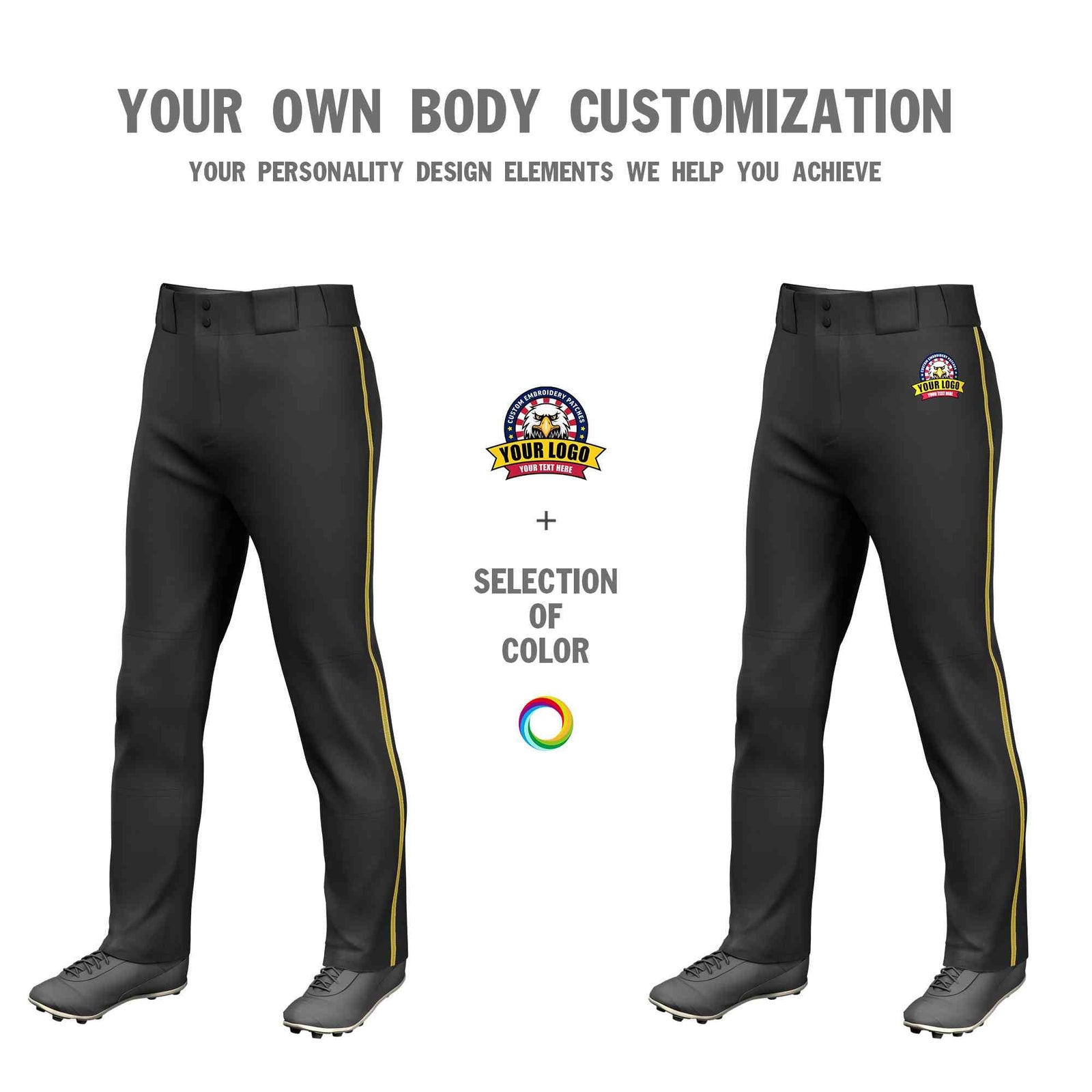 Custom Black Old Gold Classic Fit Stretch Practice Loose-fit Baseball Pants