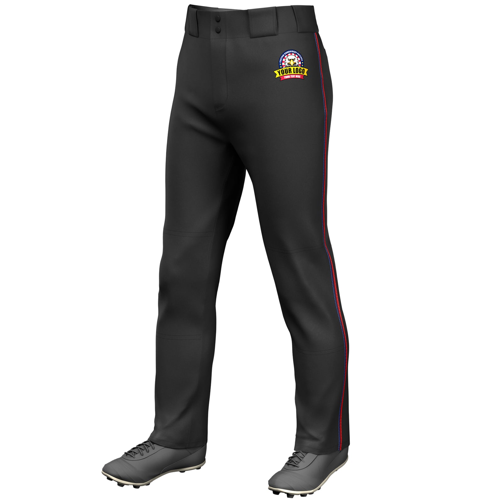 Custom Black Navy-Red Classic Fit Stretch Practice Loose-fit Baseball Pants