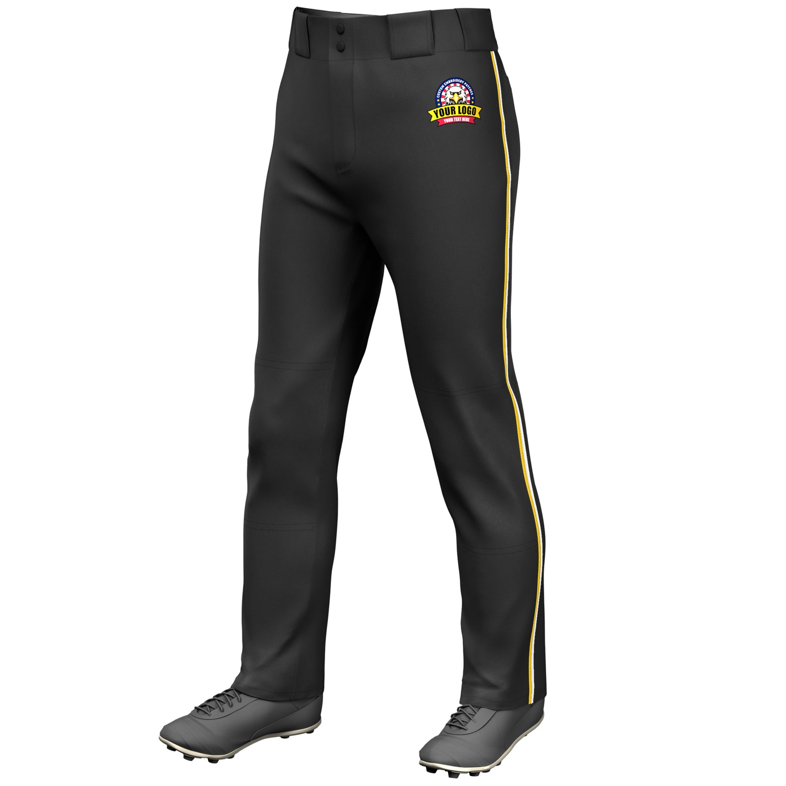 Custom Black Gold-White Classic Fit Stretch Practice Loose-fit Baseball Pants