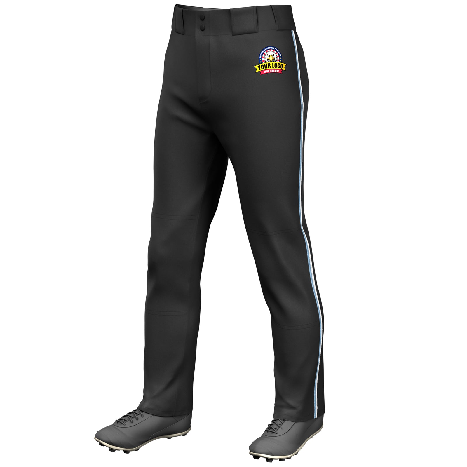 Custom Black Light Blue-White Classic Fit Stretch Practice Loose-fit Baseball Pants