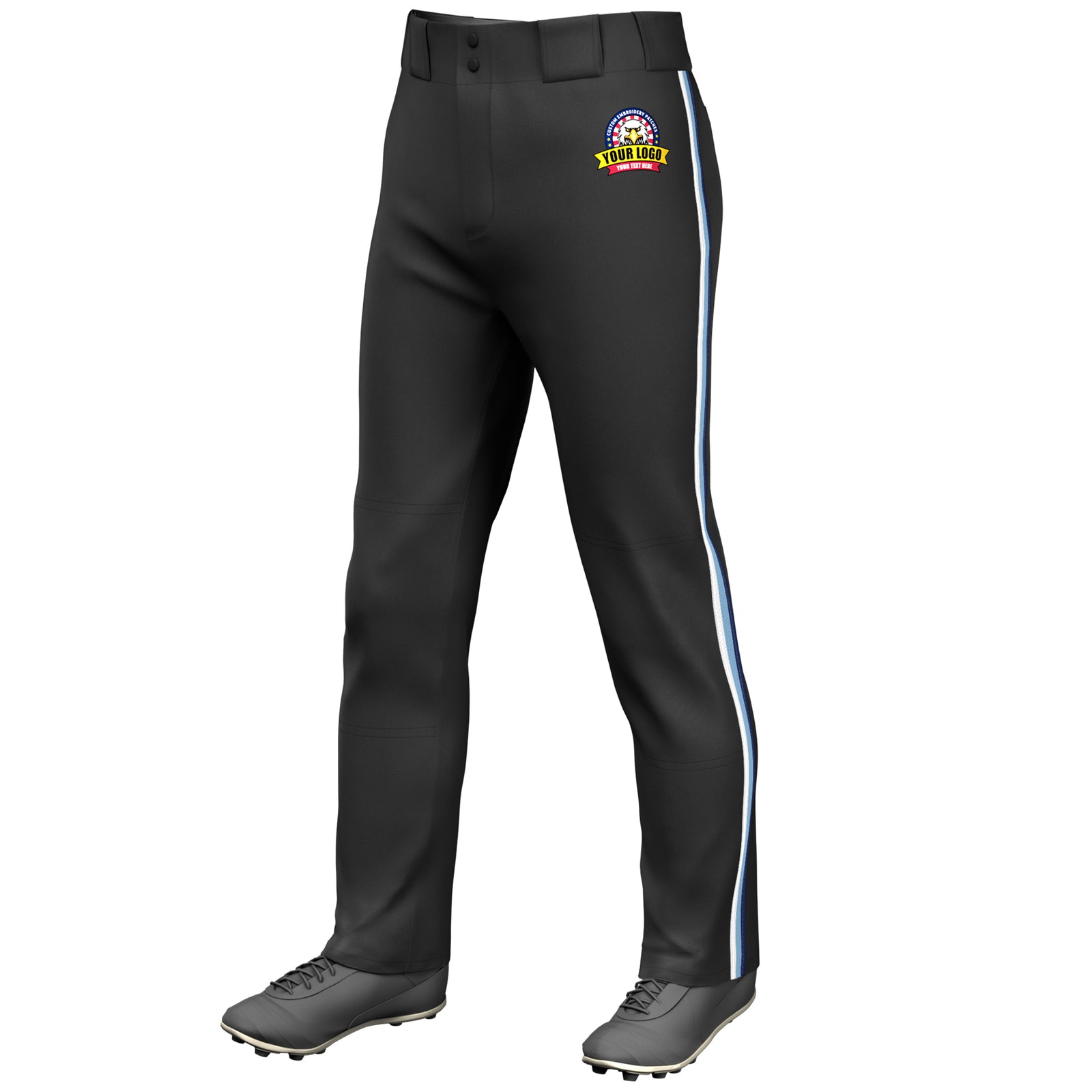 Custom Black White Light Blue-Navy Classic Fit Stretch Practice Loose-fit Baseball Pants