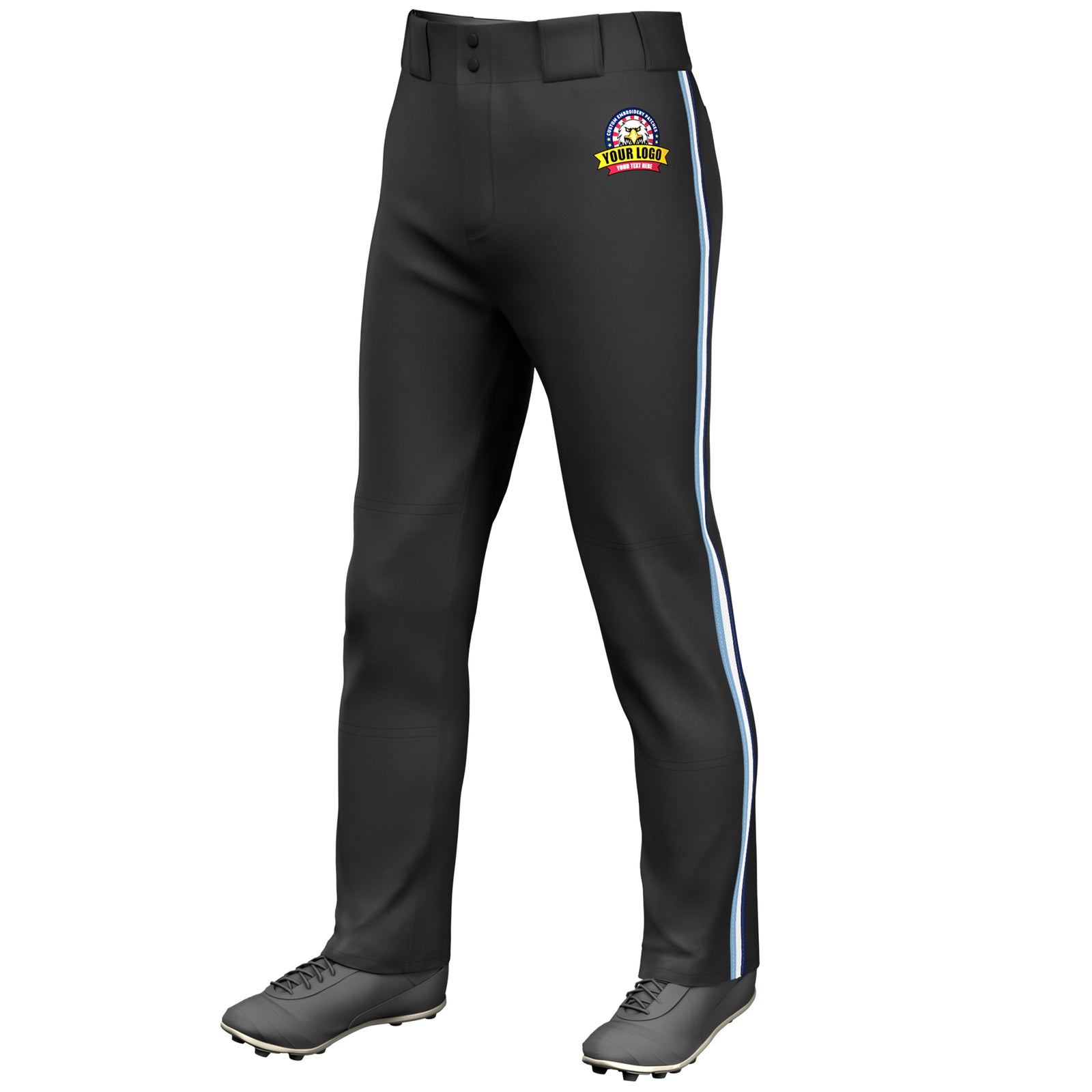 Custom Black Light Blue White-Navy Classic Fit Stretch Practice Loose-fit Baseball Pants